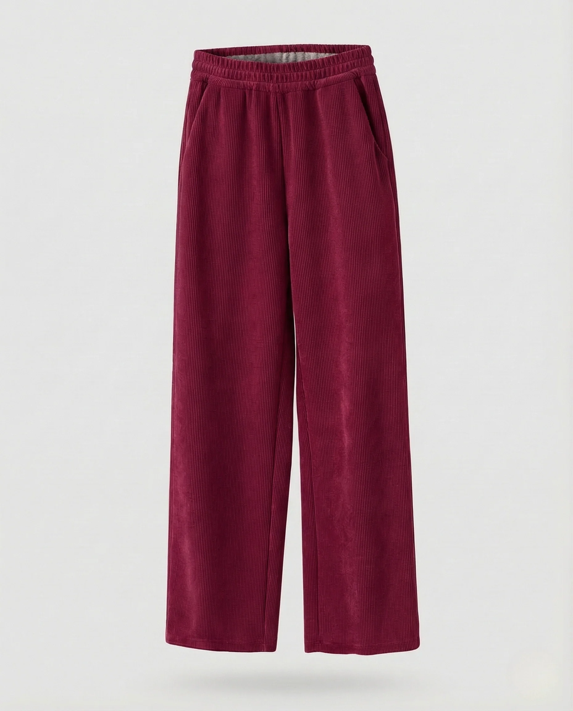 Damen Gefütterte Cordhose mit Weitem Bein und Elastischem Bund - Image 5