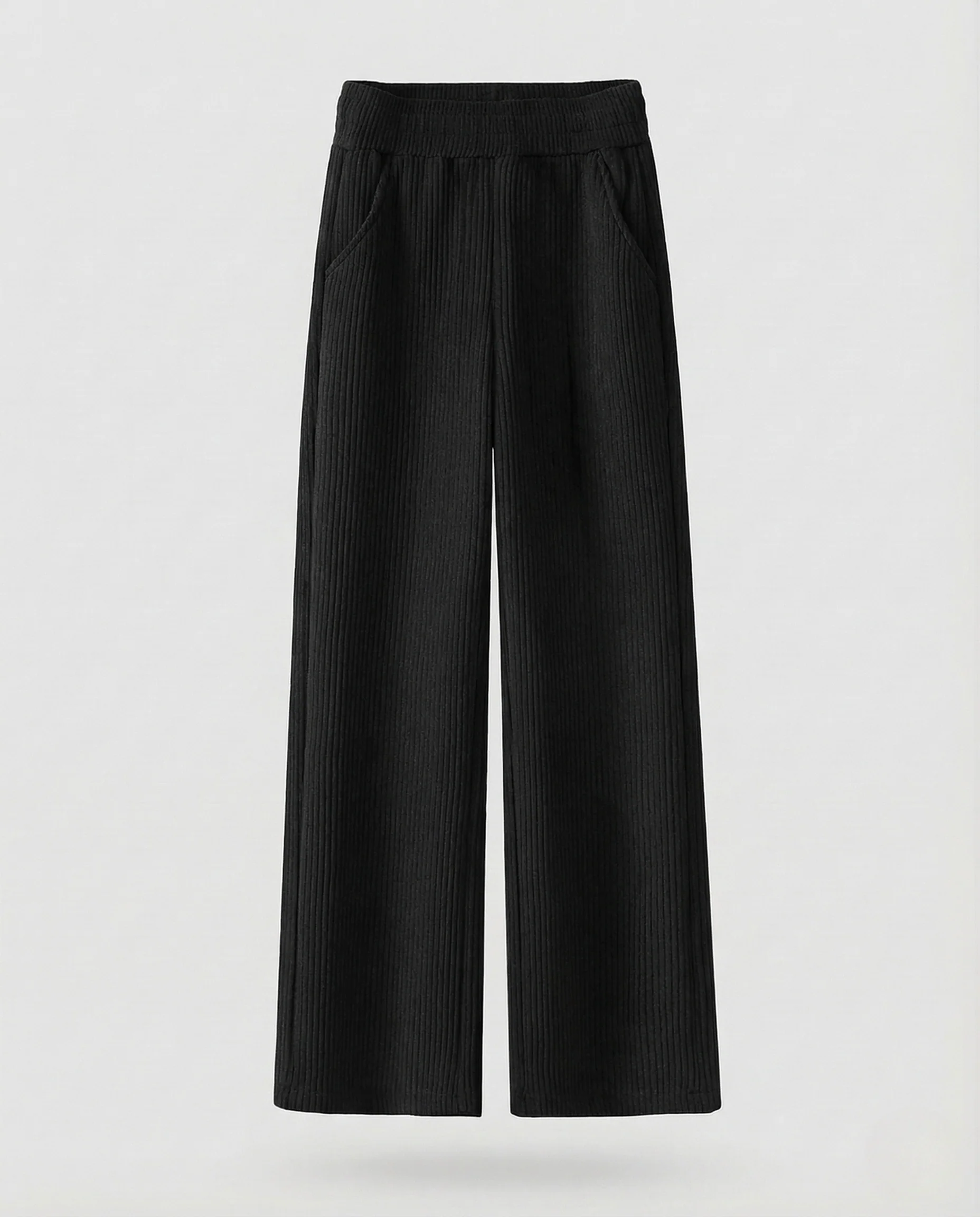 Damen Gefütterte Cordhose mit Weitem Bein und Elastischem Bund - Image 6