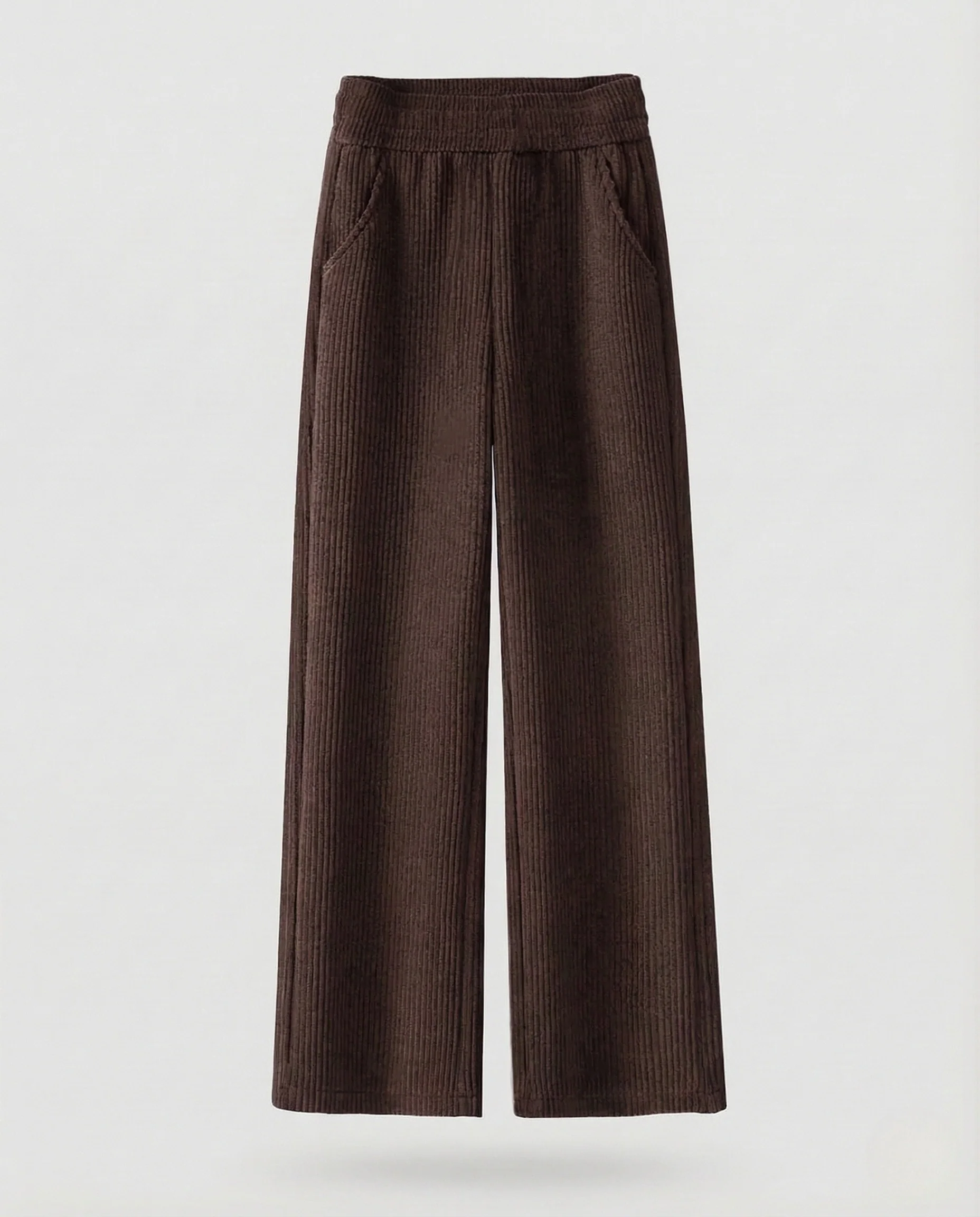 Damen Gefütterte Cordhose mit Weitem Bein und Elastischem Bund - Image 7