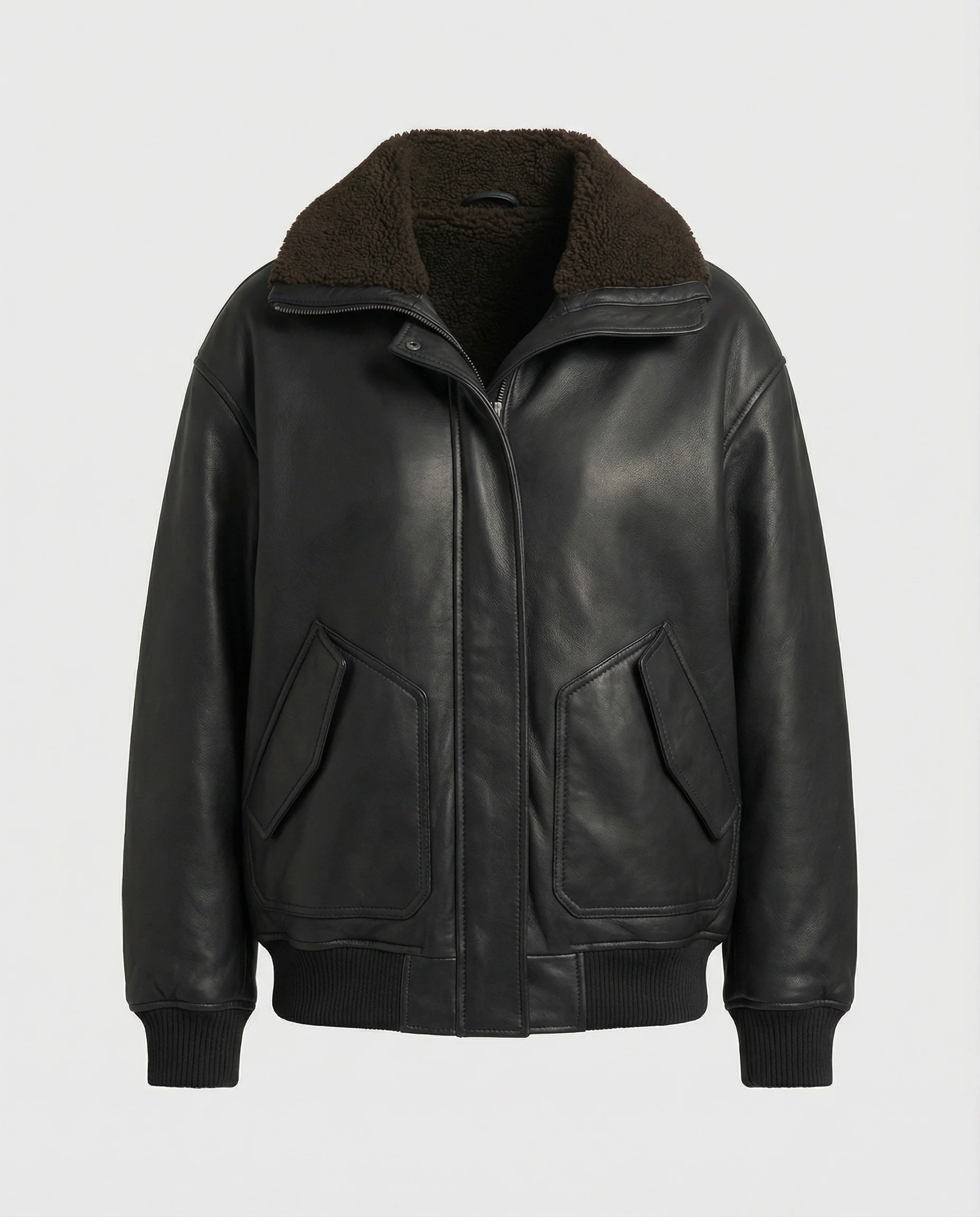 Gefütterte extraweite Fliegerjacke in Lederoptik mit Plüschinnenfutter, übergroßem Revers und Raglanärmeln Heidi-Mode - Image 3