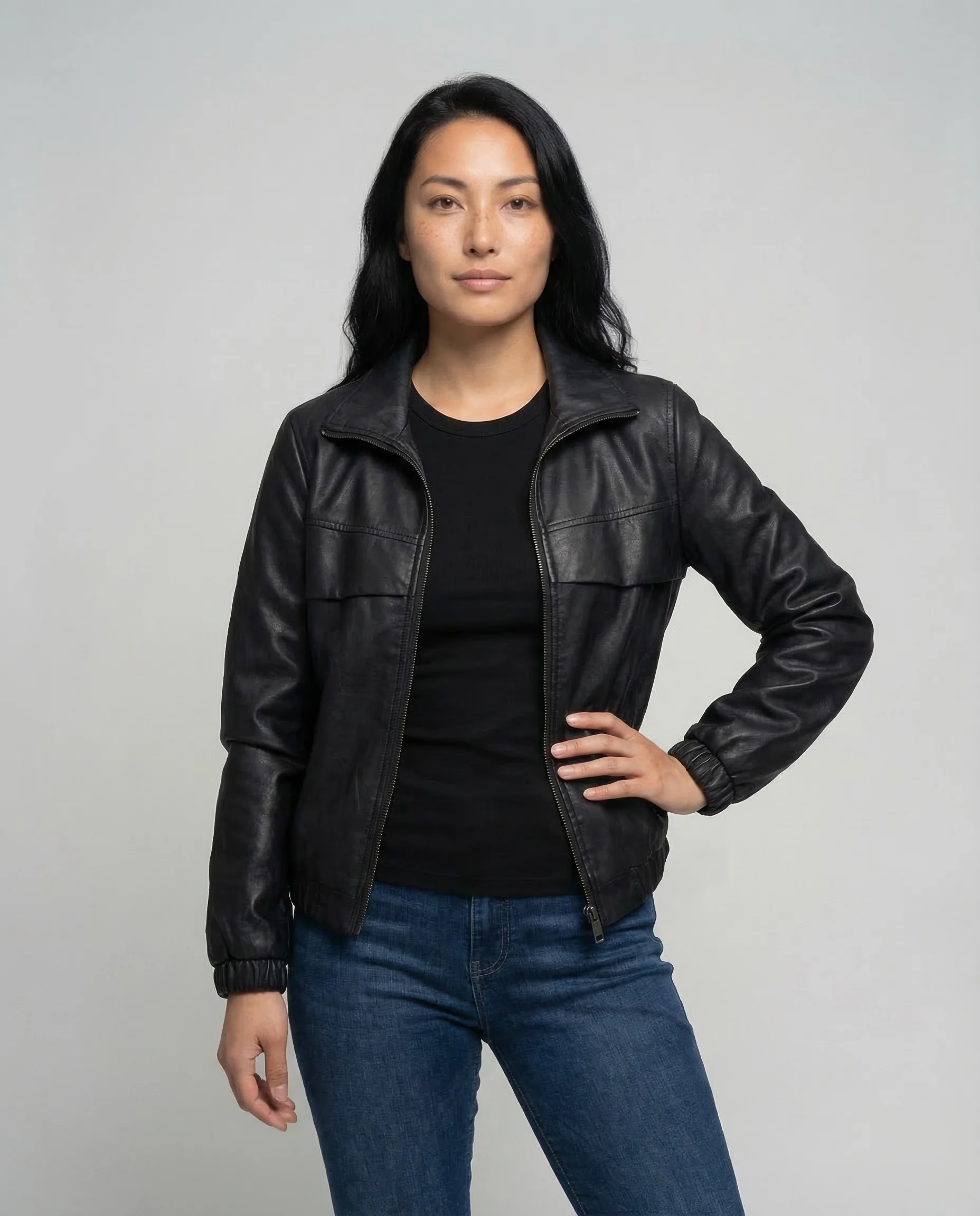 Damen Kunstleder Blouson Gefüttert - Image 2