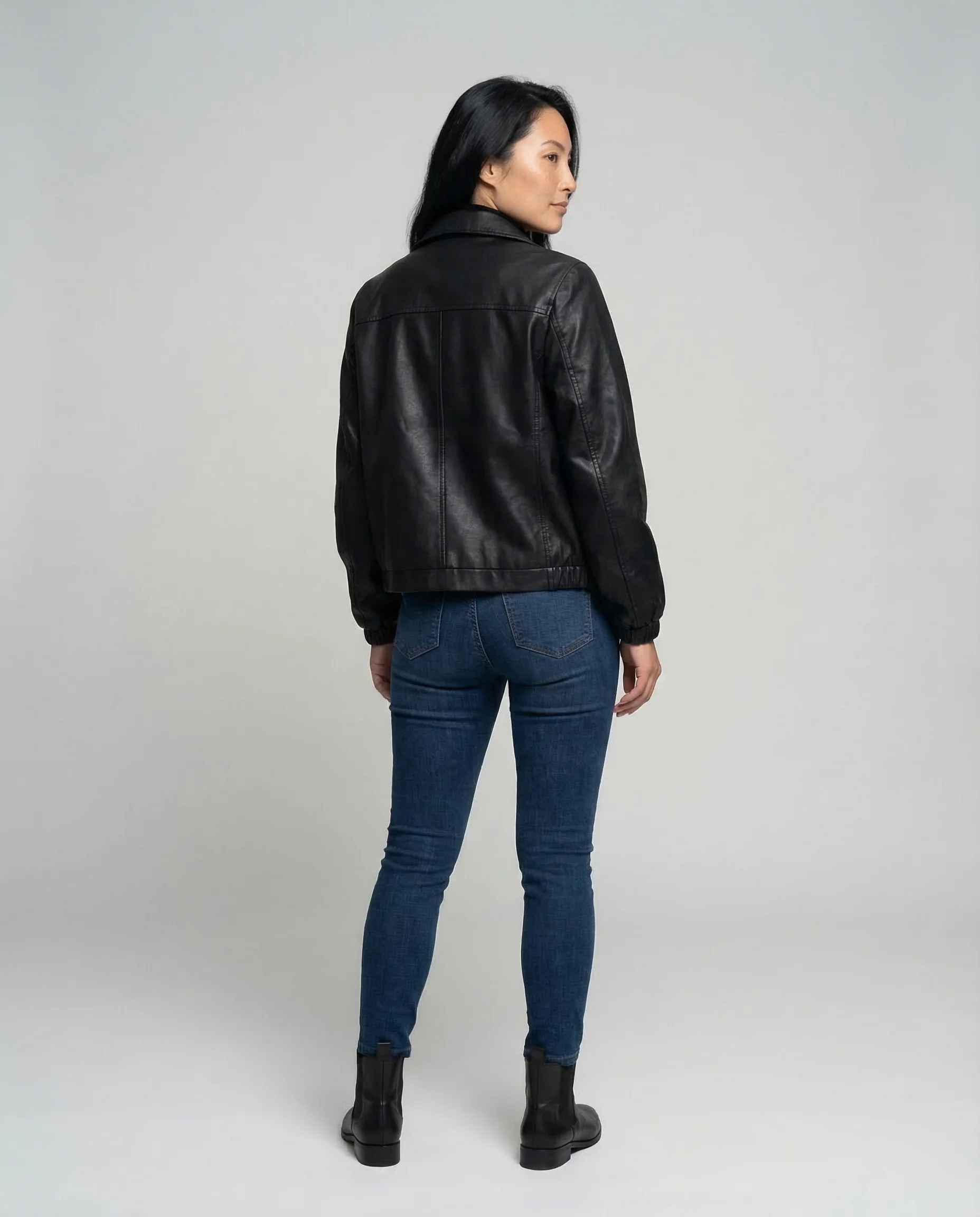 Damen Kunstleder Blouson Gefüttert - Image 4