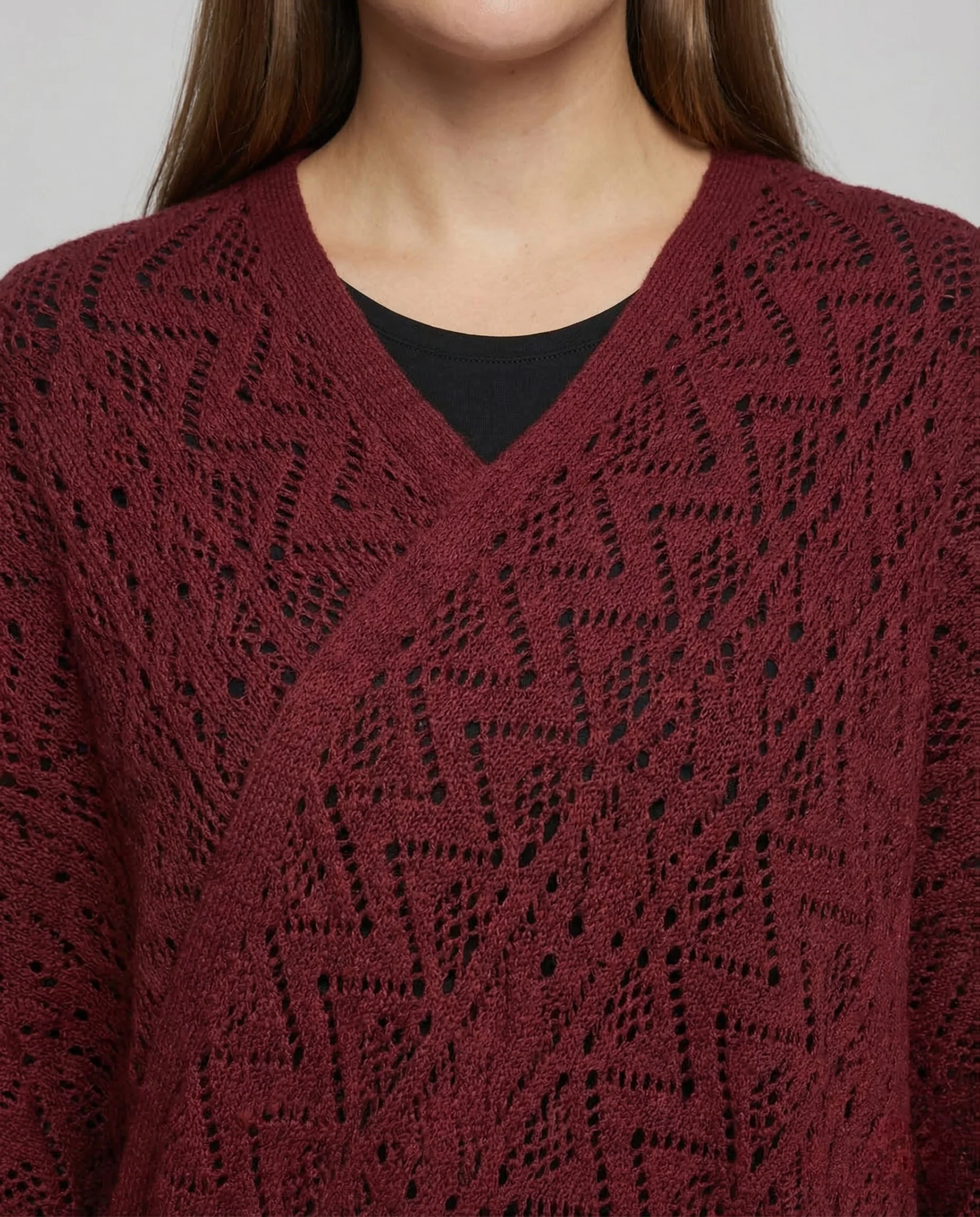 Damen Strickponcho Ajourmuster - Image 3