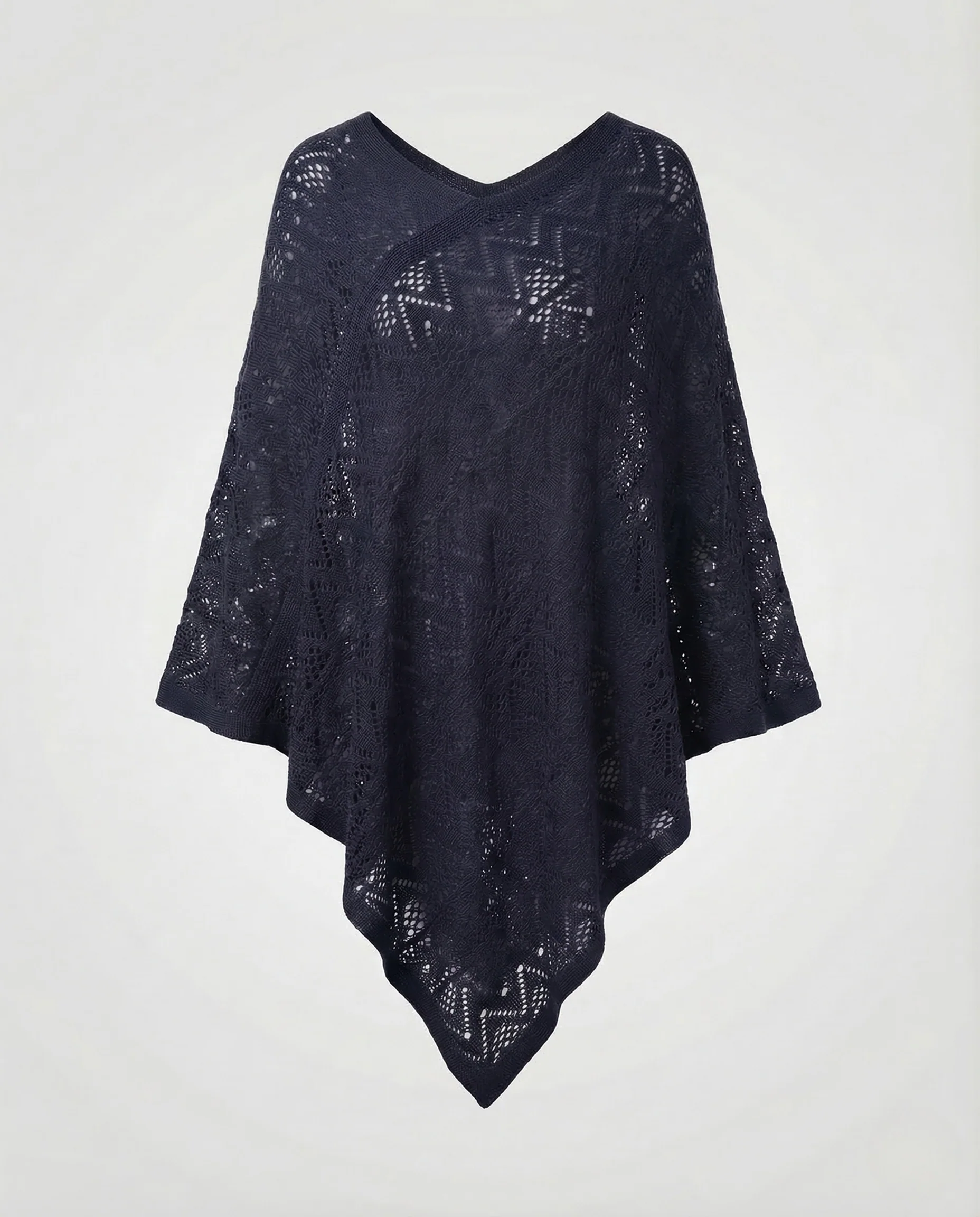 Damen Strickponcho Ajourmuster - Image 8