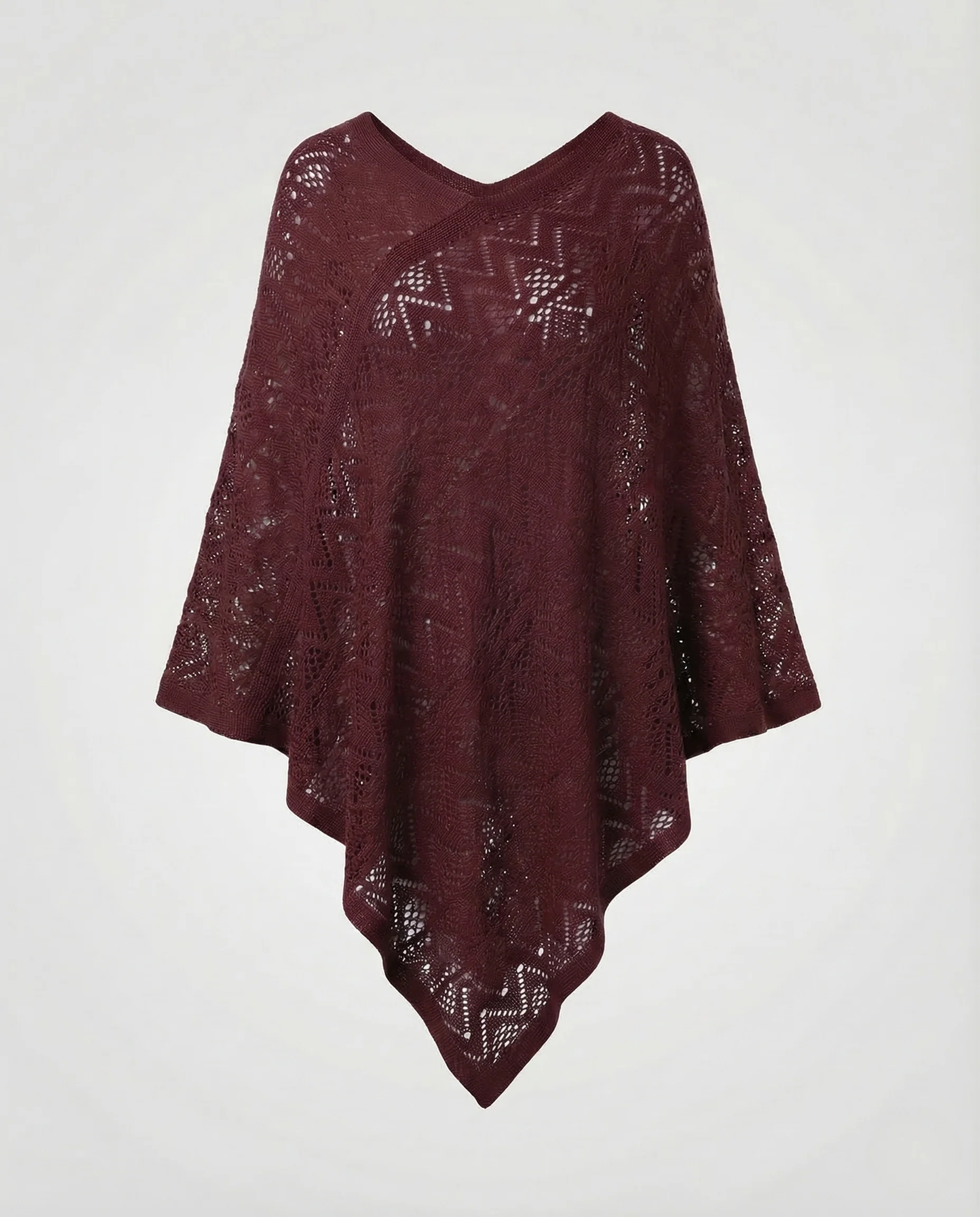 Damen Strickponcho Ajourmuster - Image 9