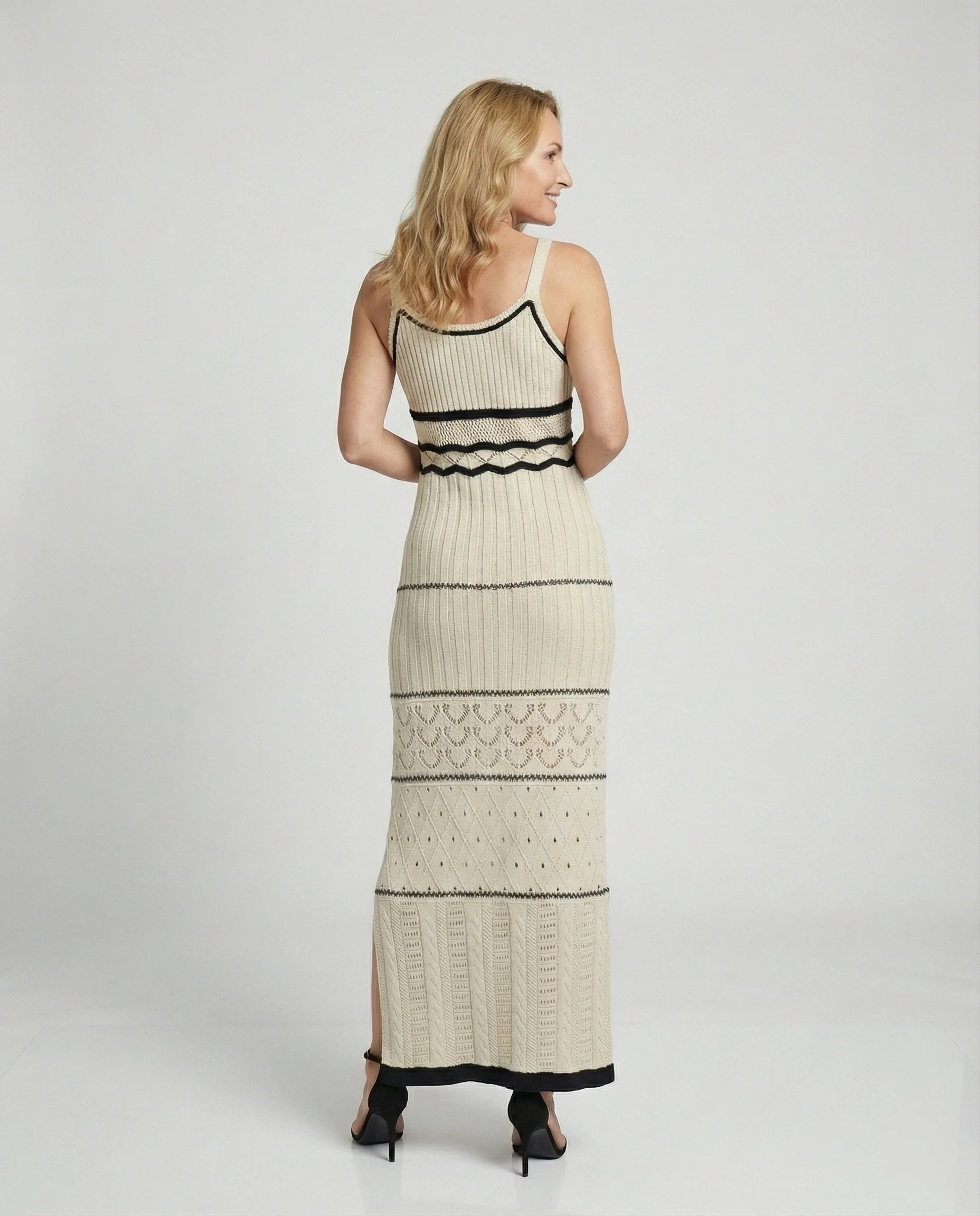 Damen Häkel Maxikleid mit Schlitz - Image 4