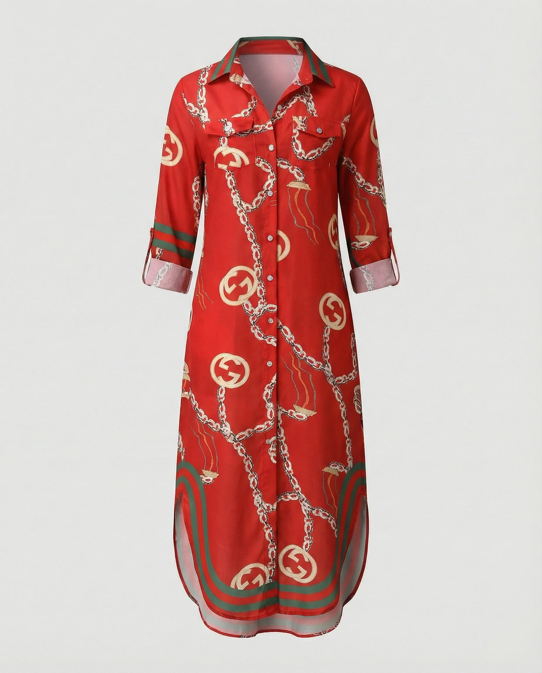 Freizeitkleid Damen Hemdblusenkleid Schlitz - Image 10