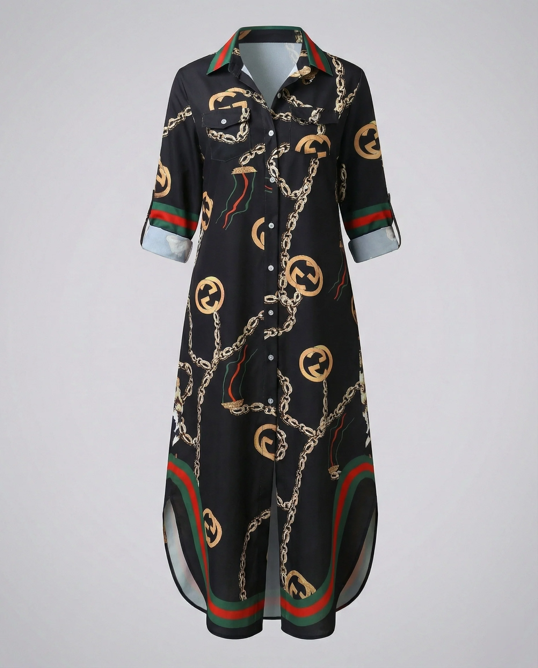 Freizeitkleid Damen Hemdblusenkleid Schlitz - Image 14