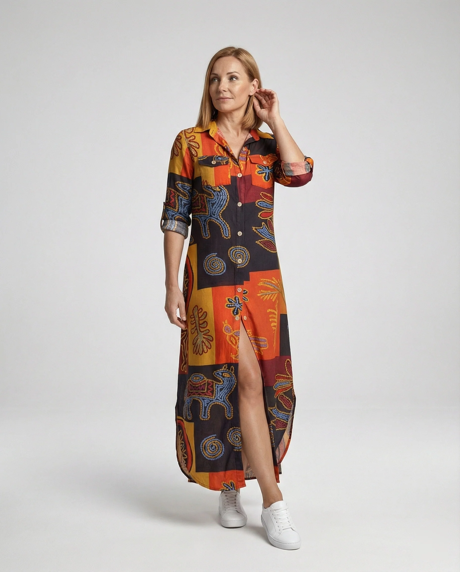 Freizeitkleid Damen Hemdblusenkleid Schlitz - Image 17