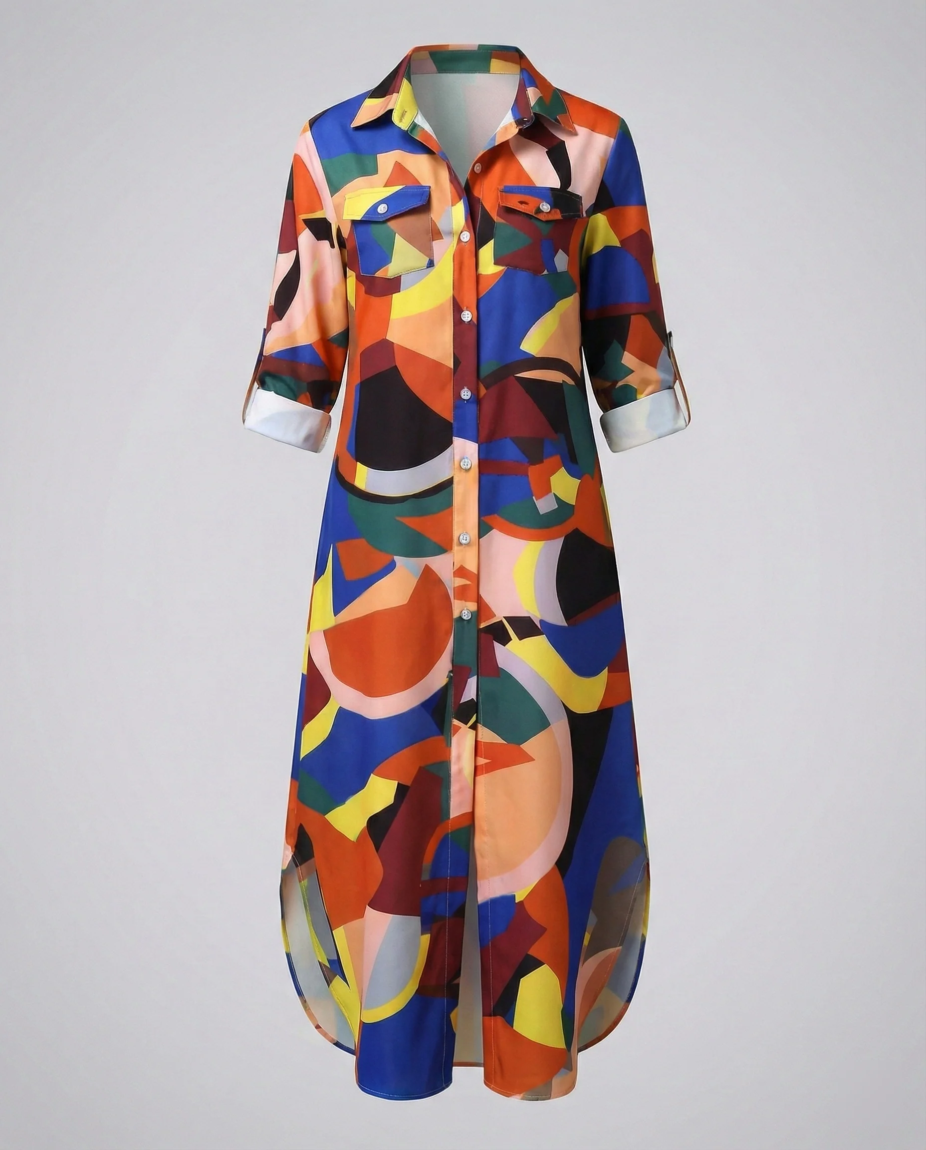 Freizeitkleid Damen Hemdblusenkleid Schlitz - Image 2