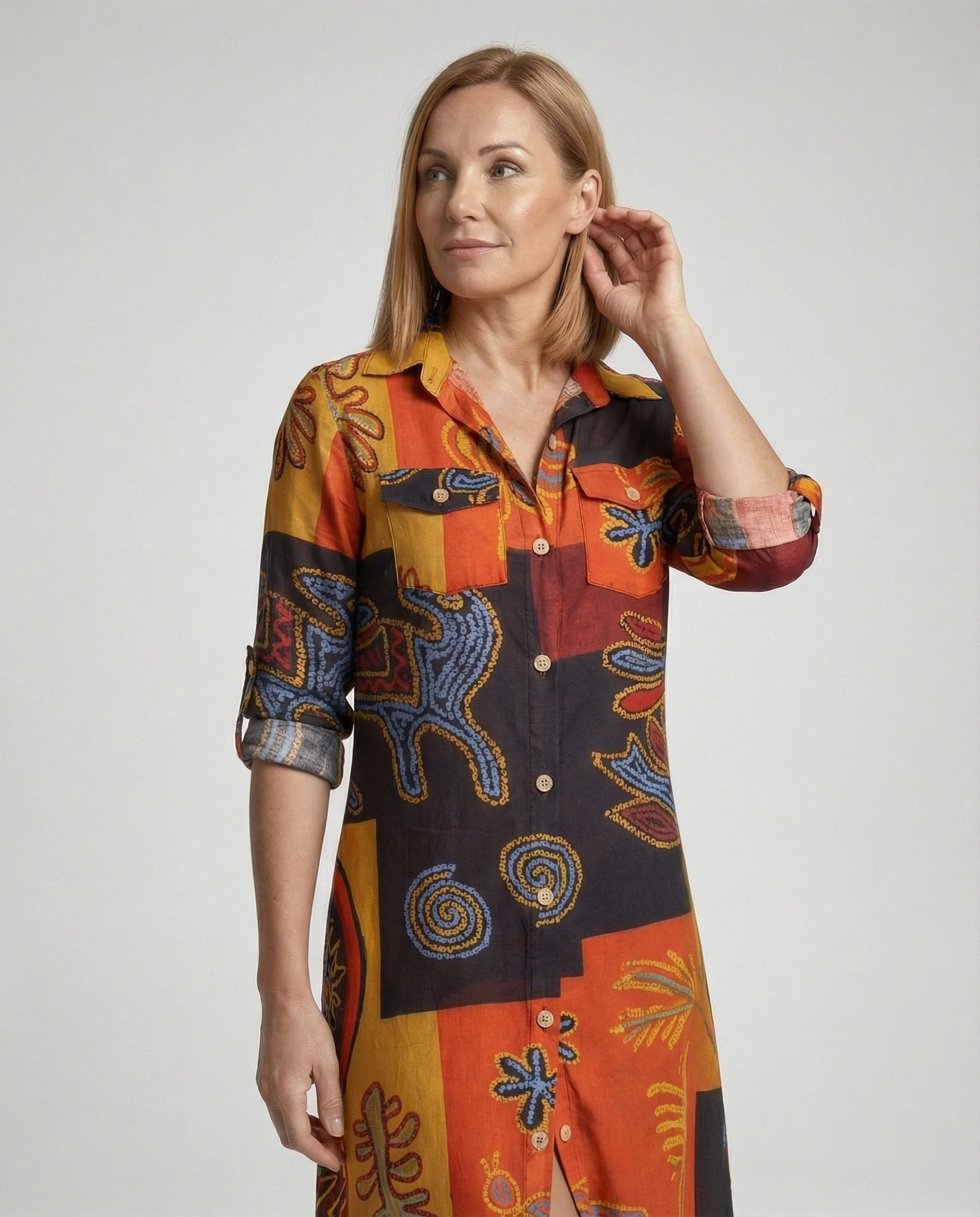 Freizeitkleid Damen Hemdblusenkleid Schlitz - Image 22