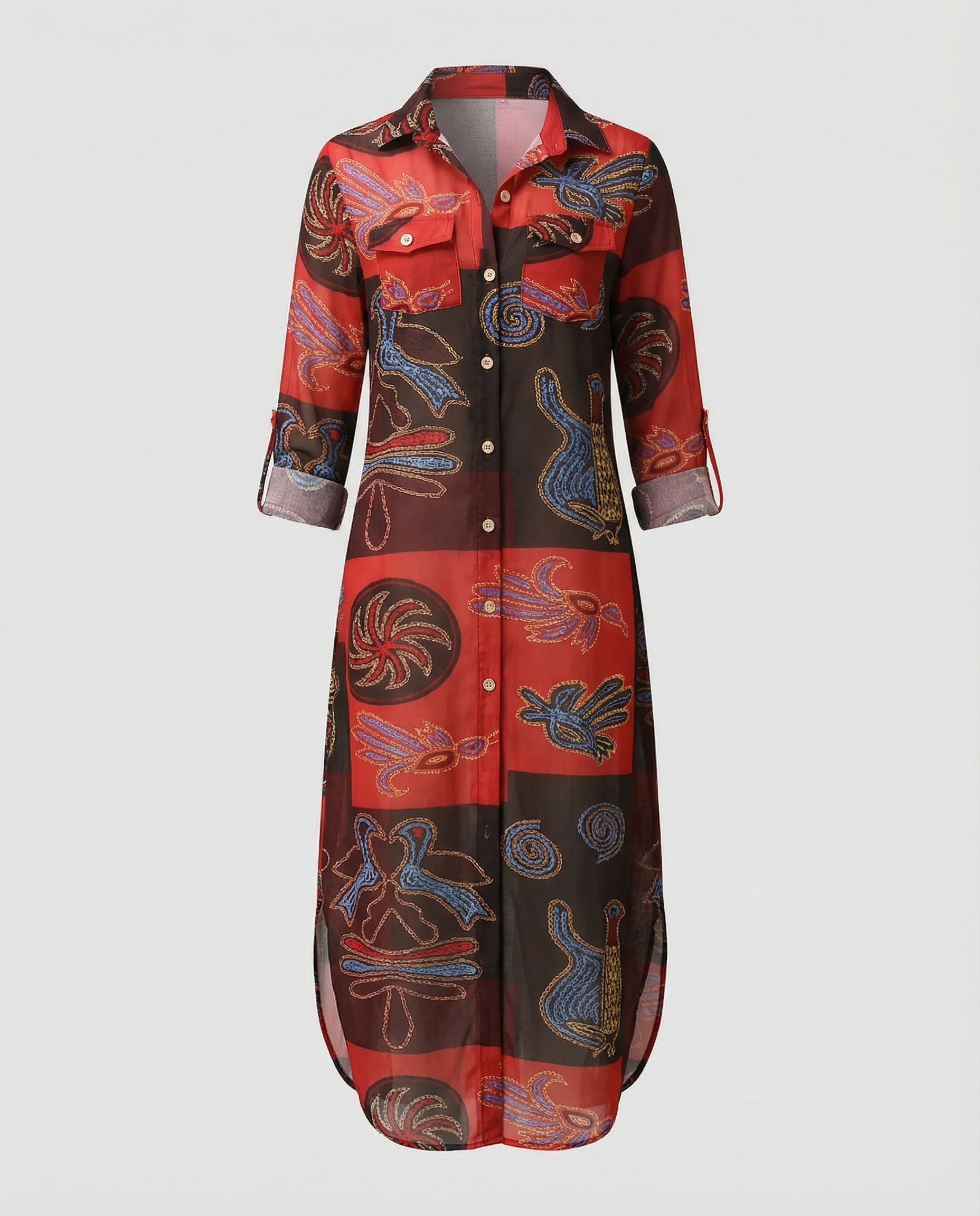 Freizeitkleid Damen Hemdblusenkleid Schlitz - Image 23