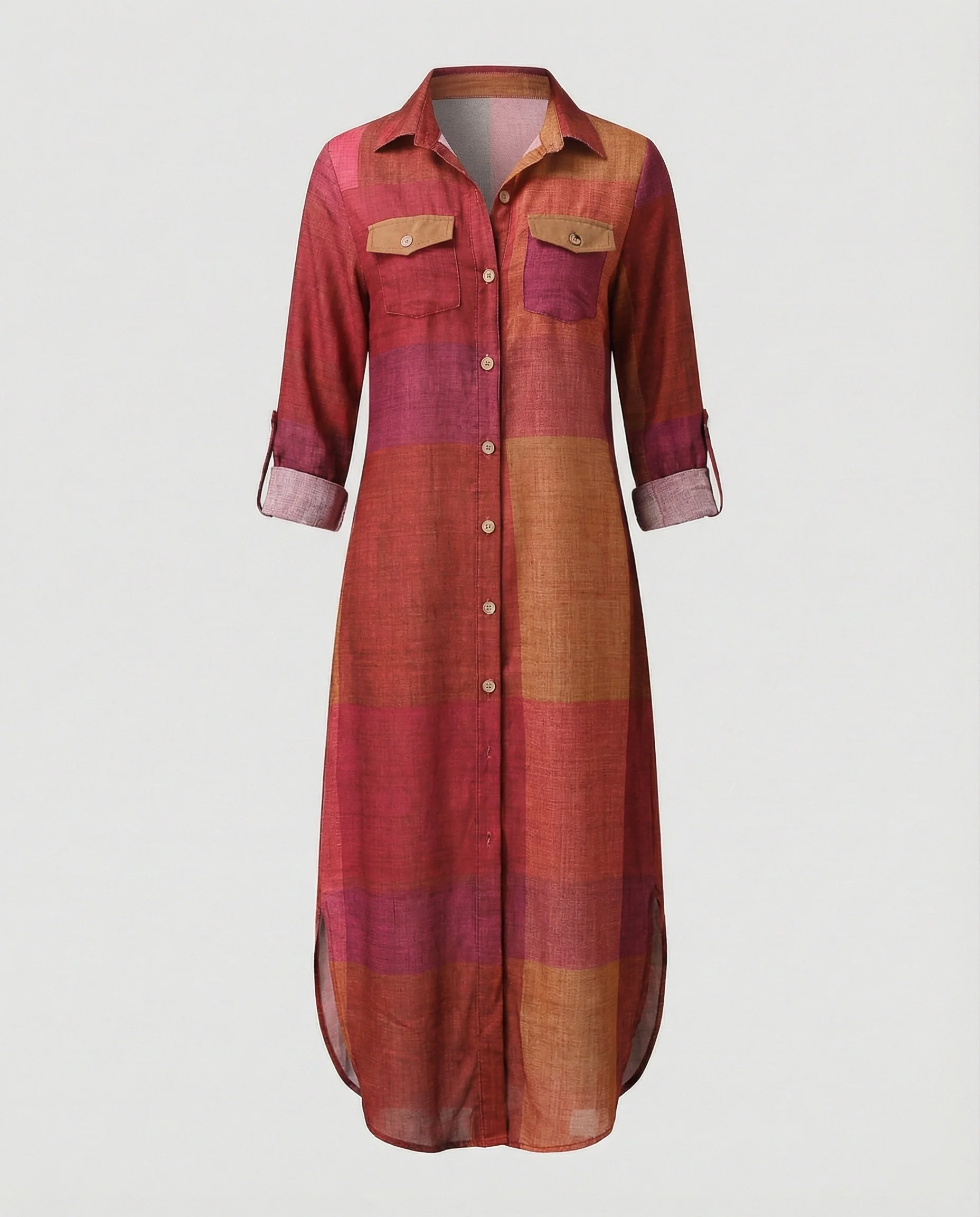 Freizeitkleid Damen Hemdblusenkleid Schlitz - Image 25