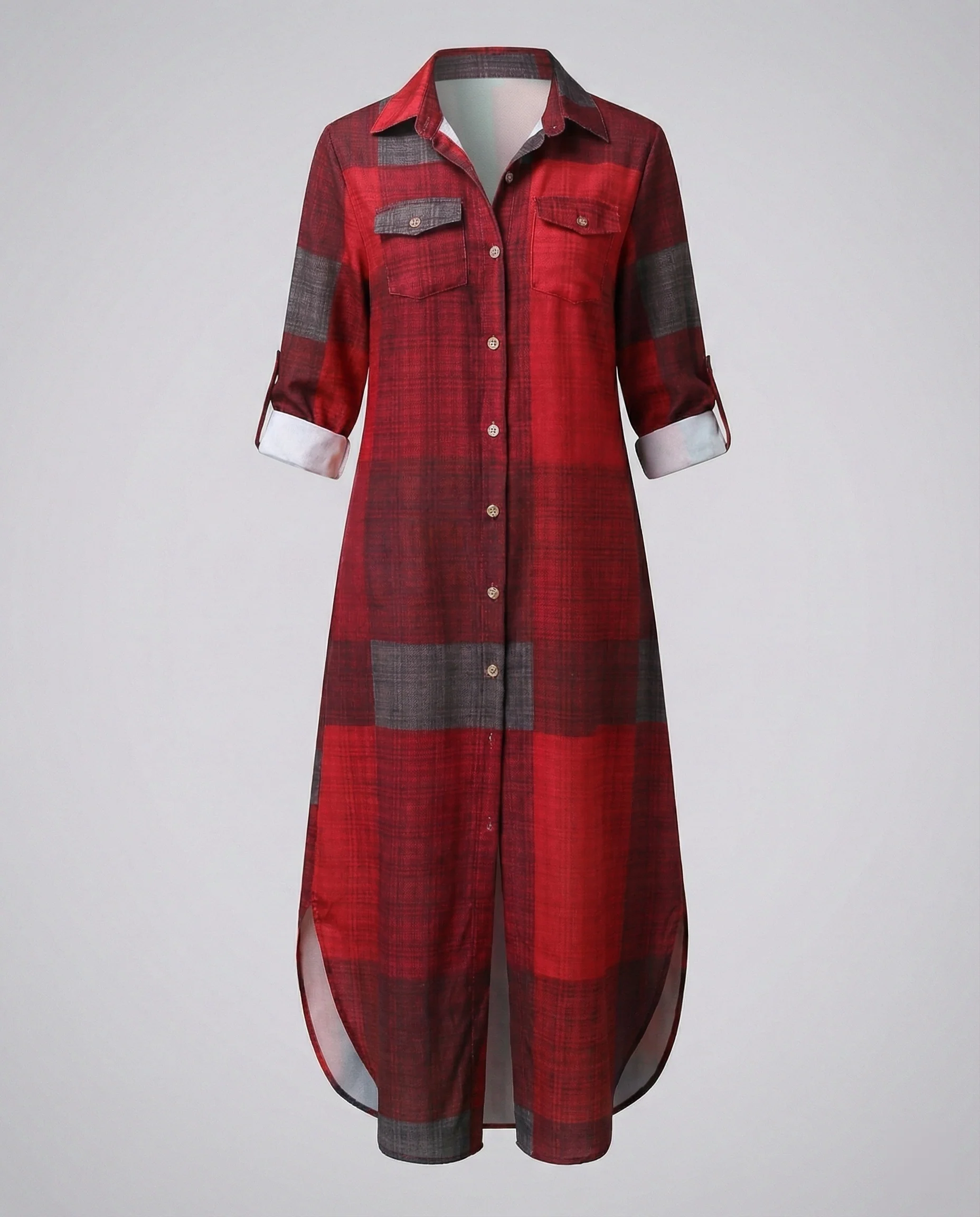 Freizeitkleid Damen Hemdblusenkleid Schlitz - Image 27