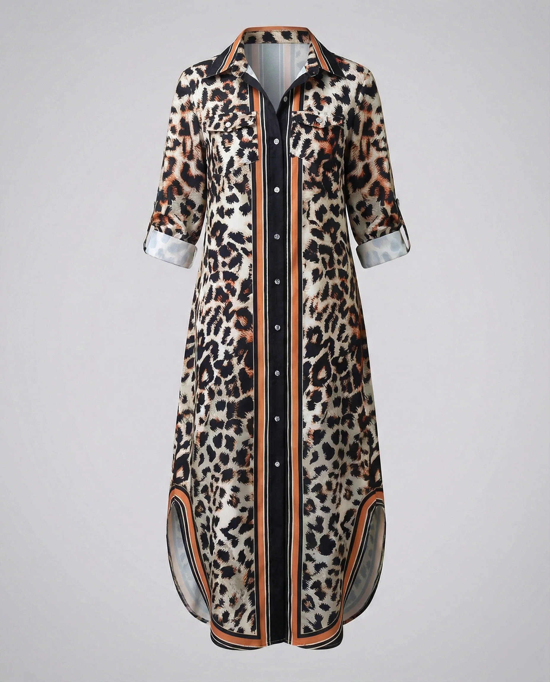 Freizeitkleid Damen Hemdblusenkleid Schlitz - Image 5
