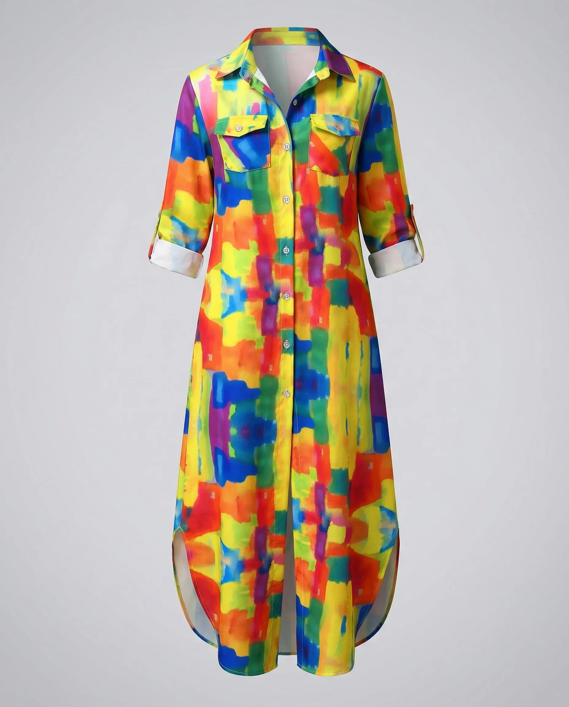 Freizeitkleid Damen Hemdblusenkleid Schlitz - Image 6