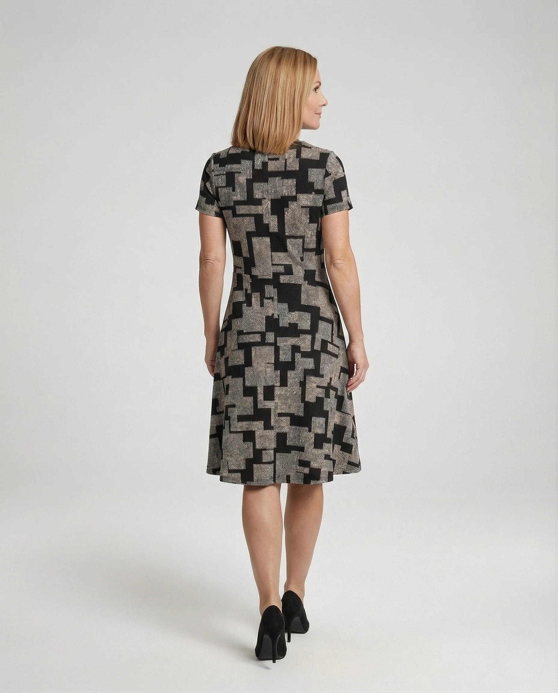 Damen Geometrisches Jersey-Midikleid mit V-Ausschnitt - Image 4