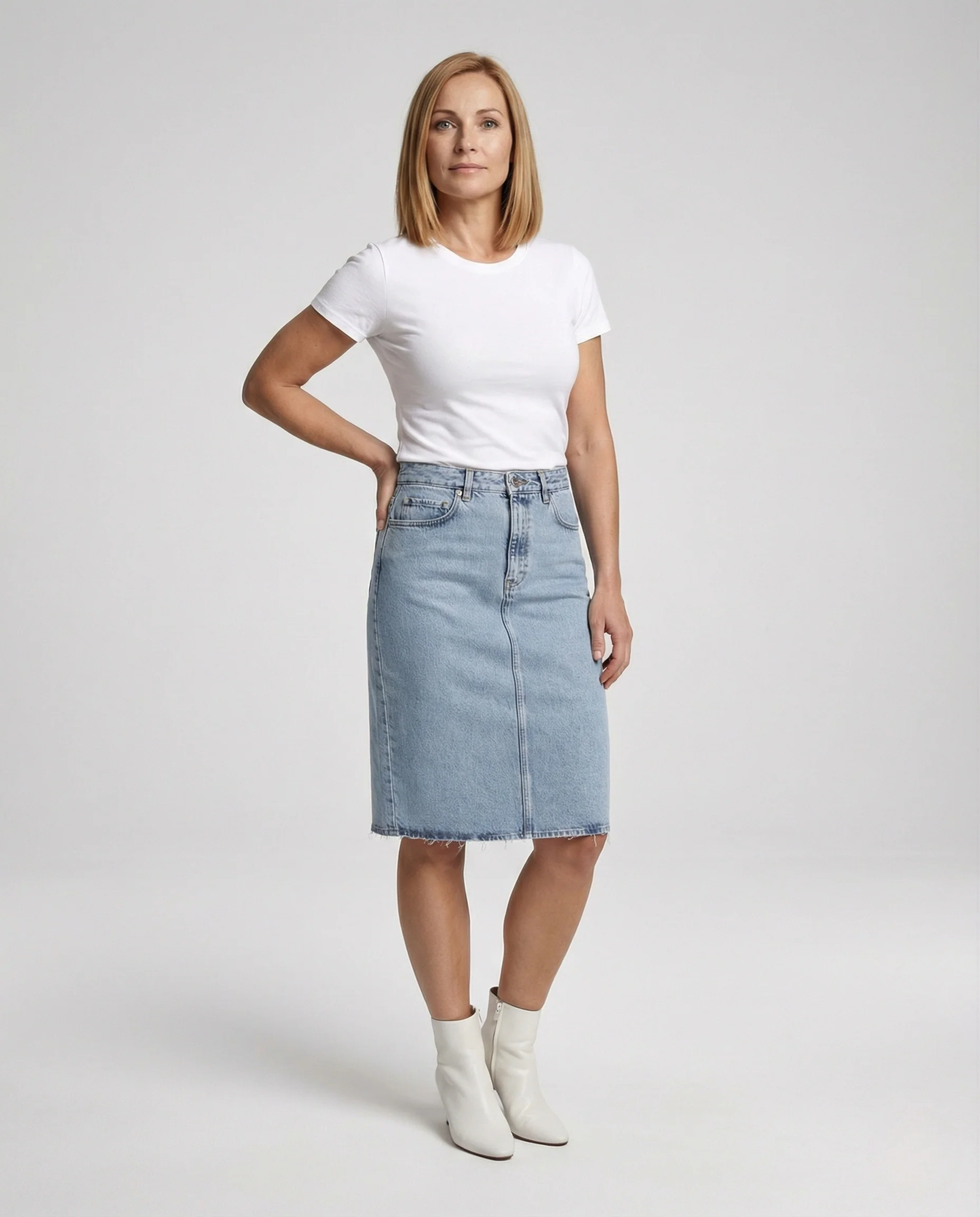 Jeans Midirock Damen Hochbund Gerade - Image 2