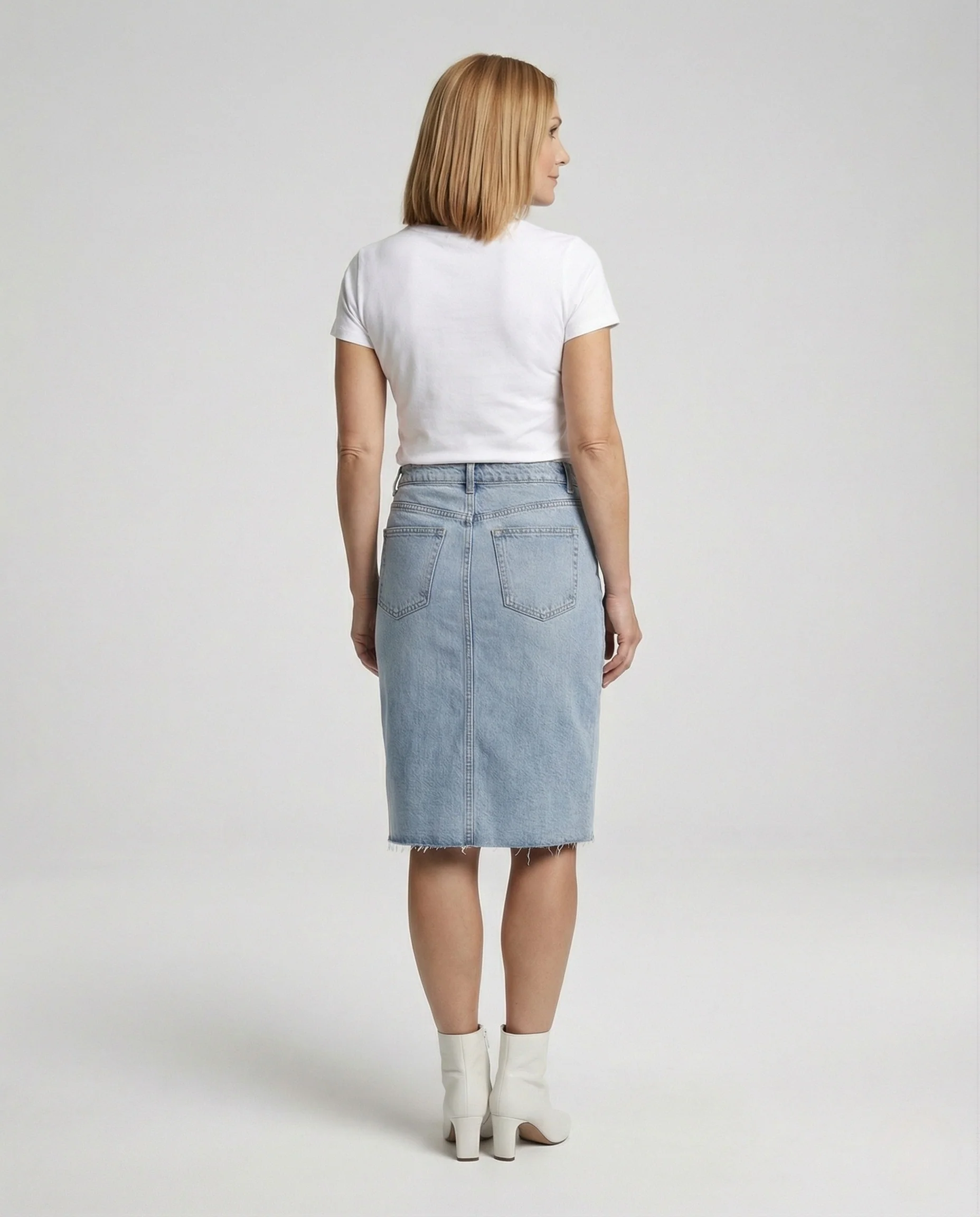 Jeans Midirock Damen Hochbund Gerade - Image 3