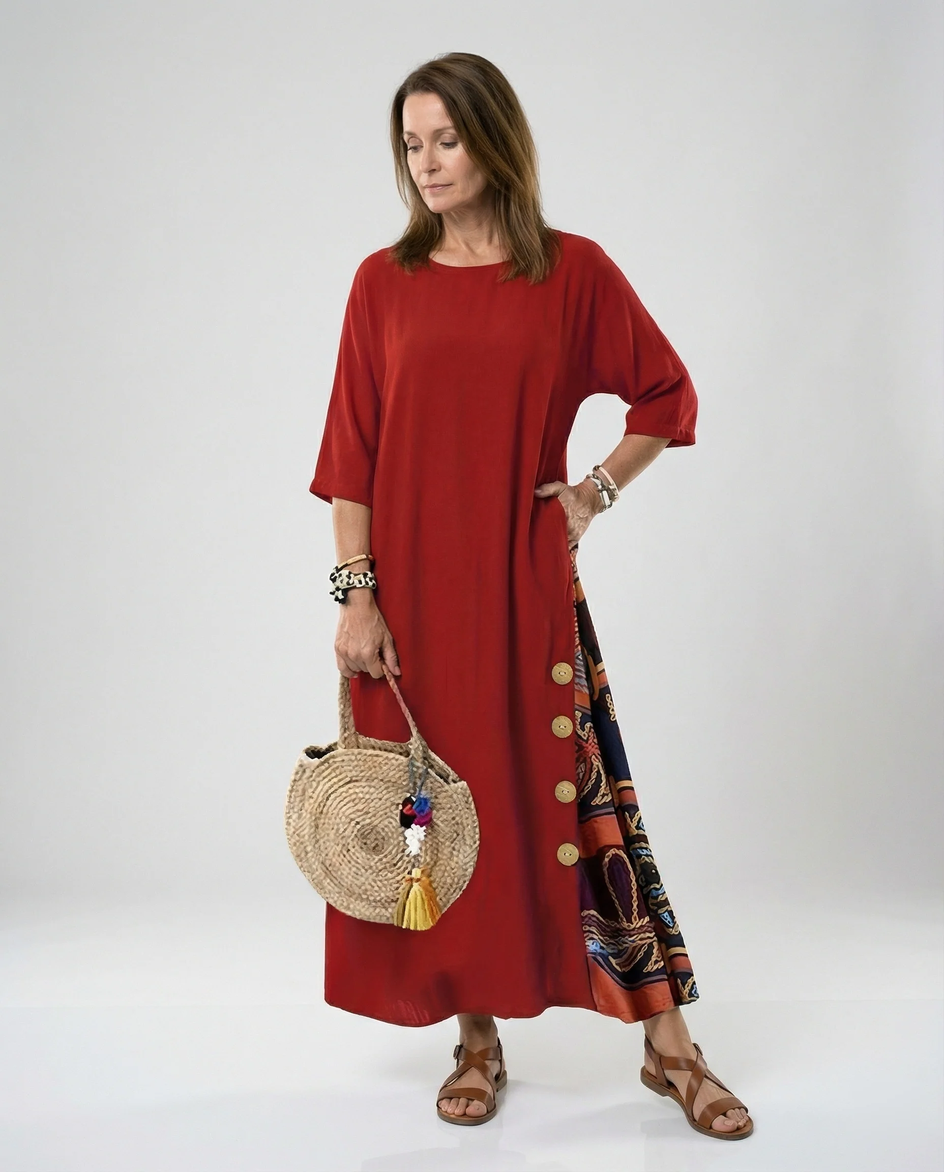 Damen Maxikleid Print asymmetrisch - Image 5