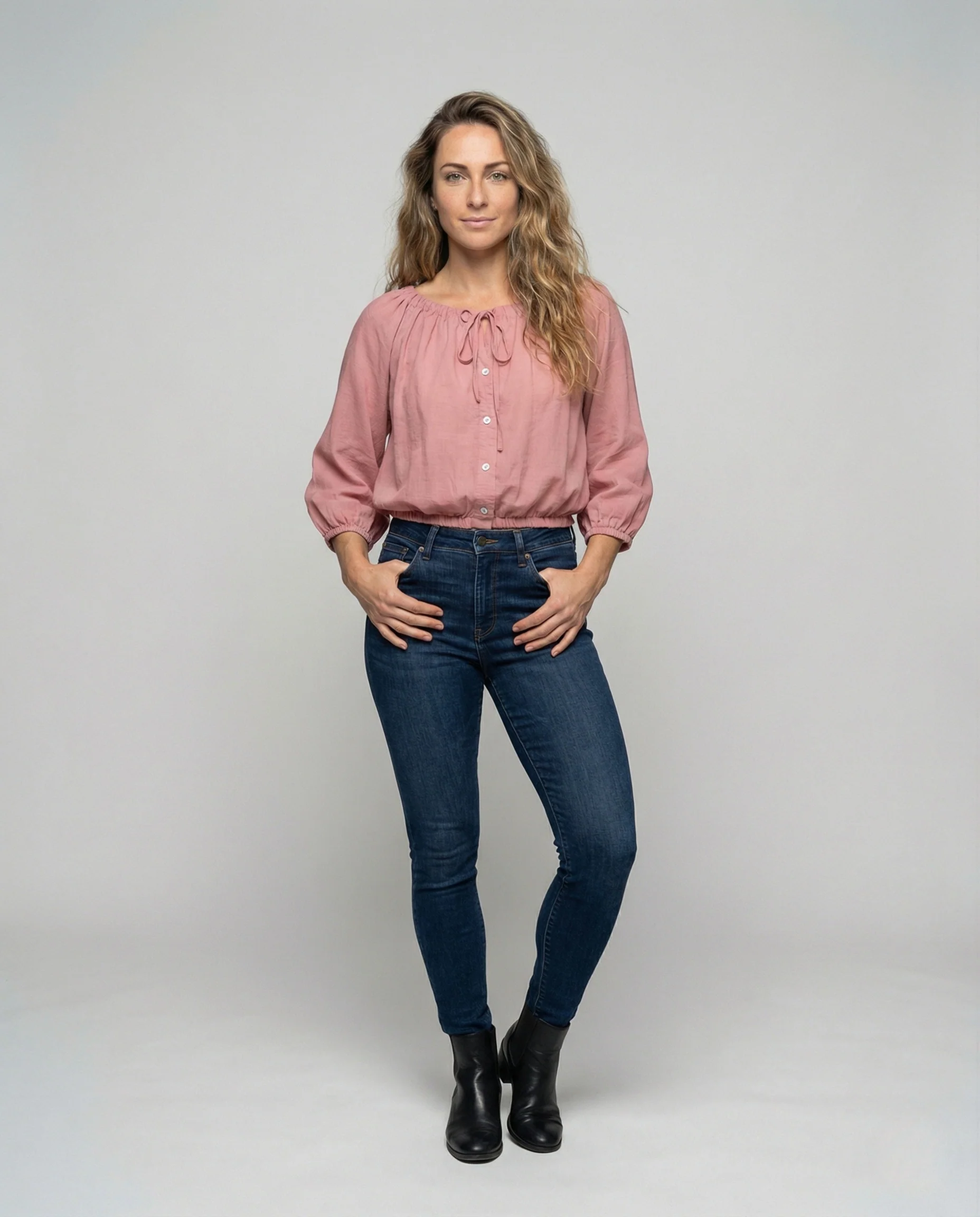 Damen Seidenoptik Bluse mit Tunnelzug - Image 2