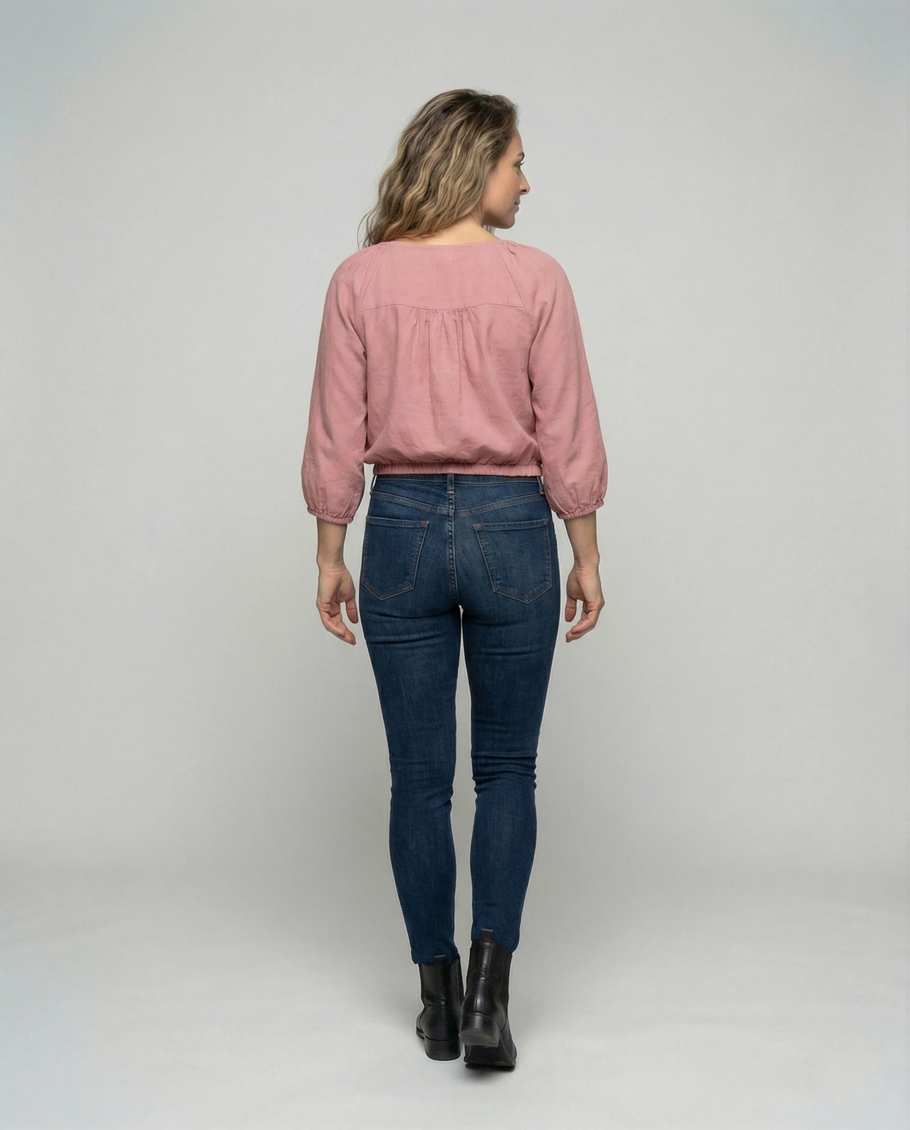 Damen Seidenoptik Bluse mit Tunnelzug - Image 3