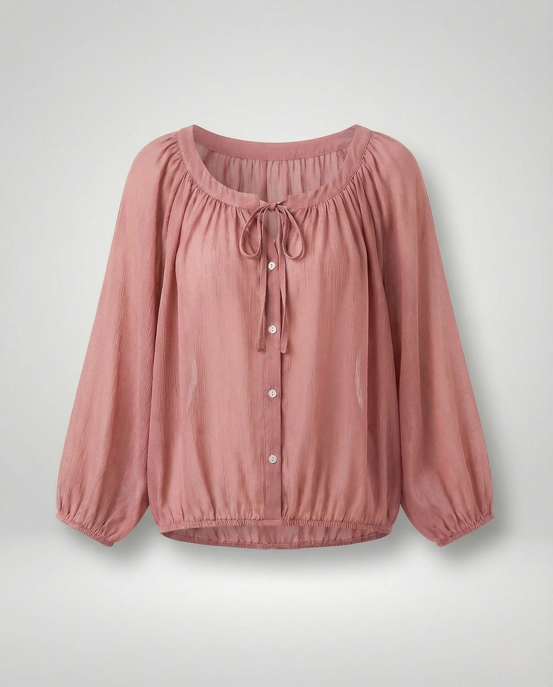Damen Seidenoptik Bluse mit Tunnelzug - Image 5