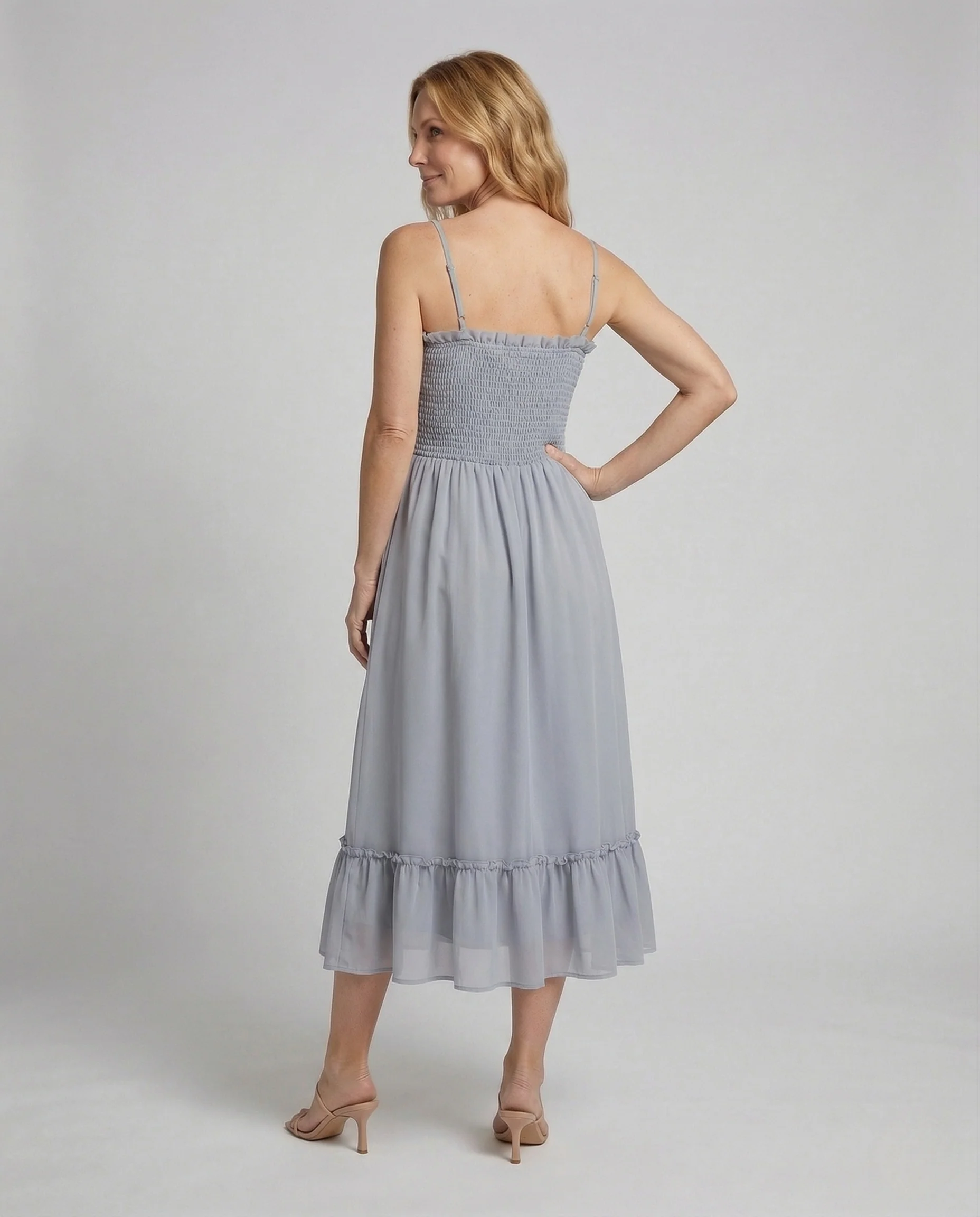 Damen Maxikleid Gerafft Smokoberteil Bolero - Image 4