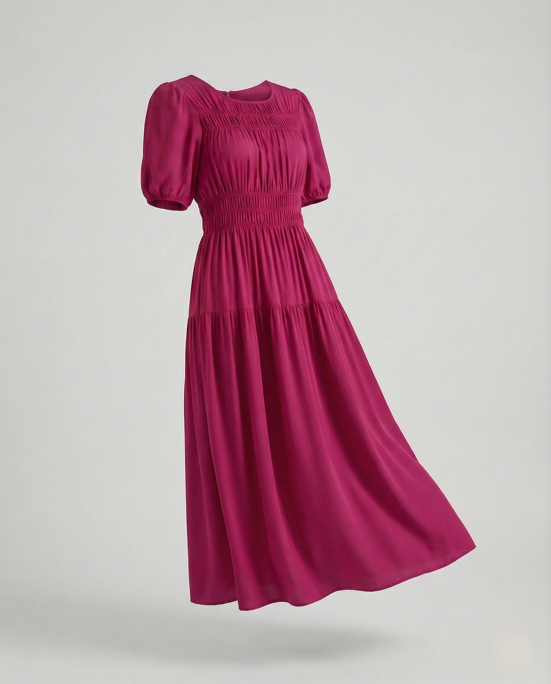 Damen Midikleid mit gesmokter Taille und Ballonärmeln - Image 11