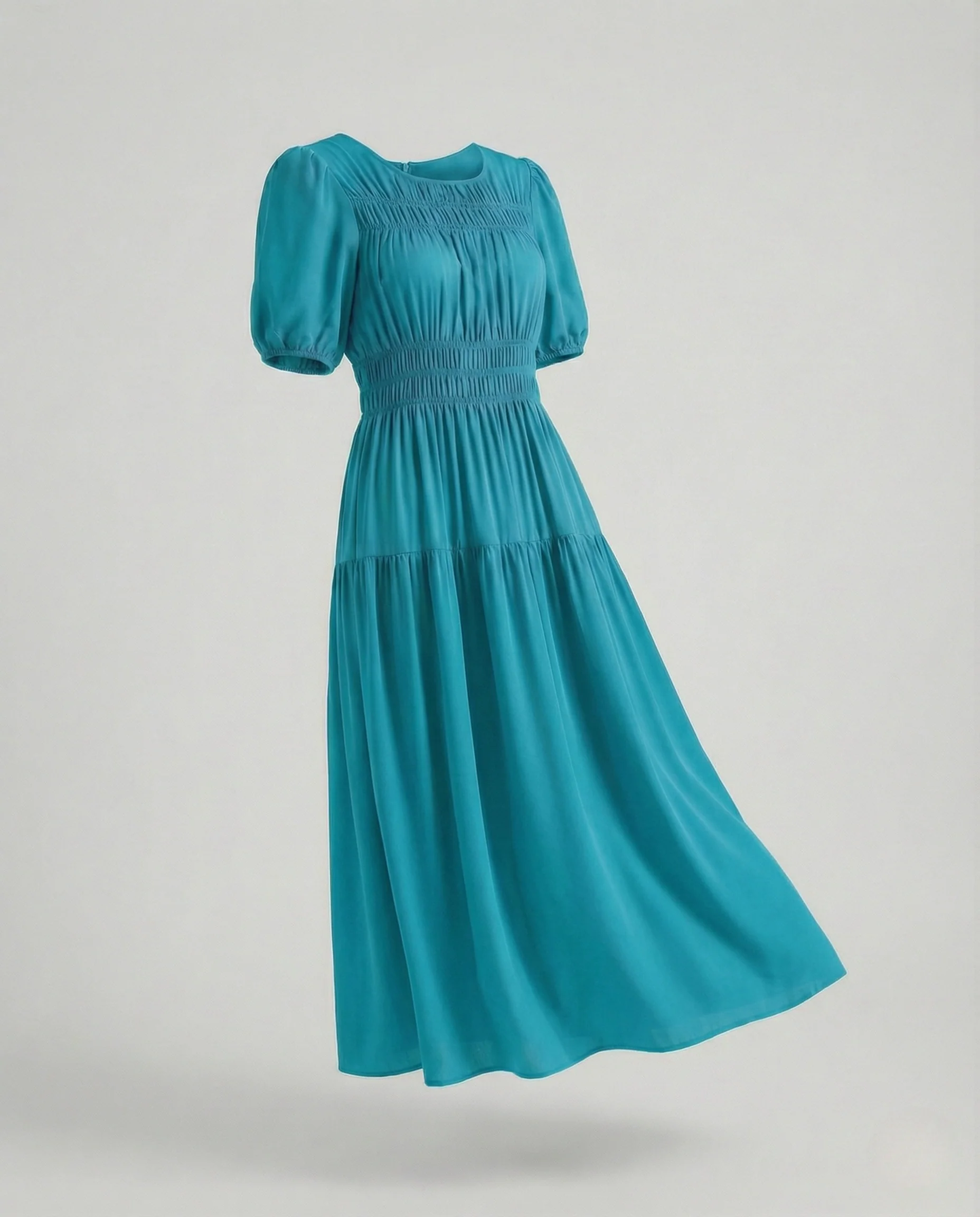 Damen Midikleid mit gesmokter Taille und Ballonärmeln - Image 13