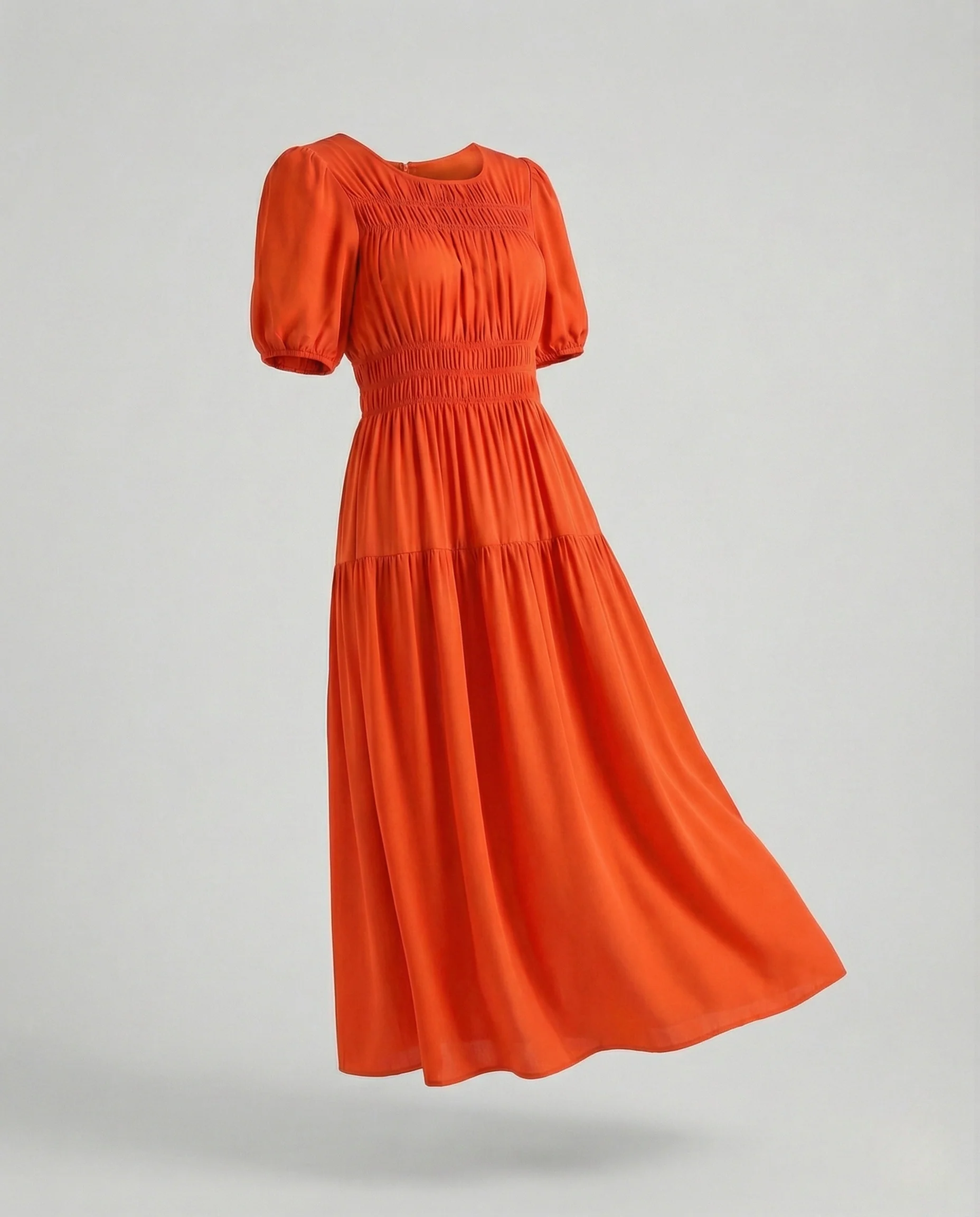 Damen Midikleid mit gesmokter Taille und Ballonärmeln - Image 14
