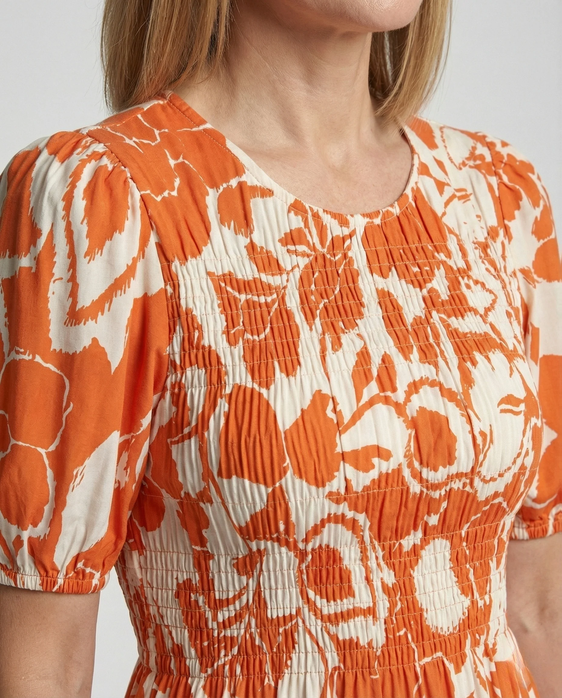 Damen Midikleid mit gesmokter Taille und Ballonärmeln - Image 3