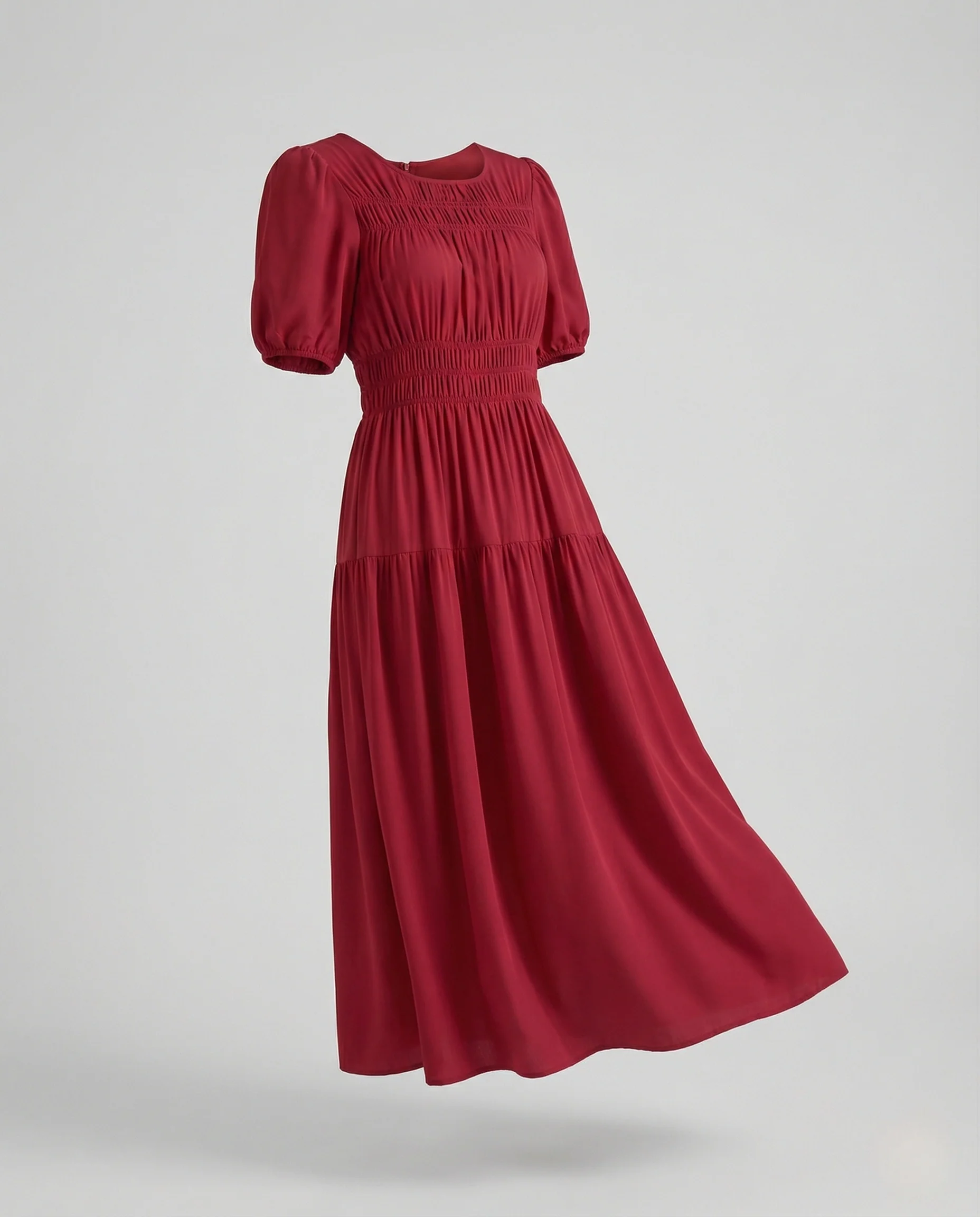 Damen Midikleid mit gesmokter Taille und Ballonärmeln - Image 5