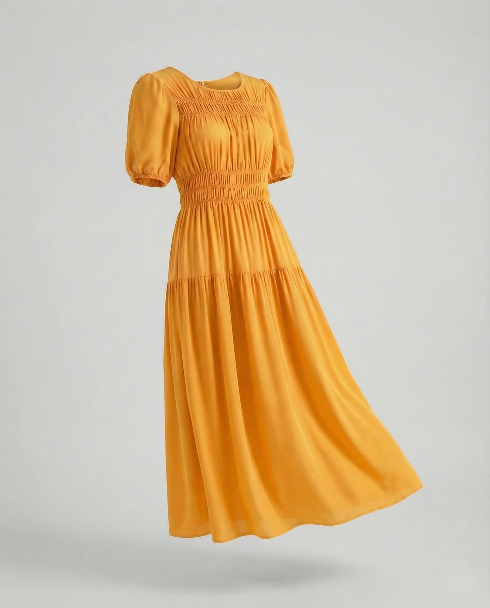 Damen Midikleid mit gesmokter Taille und Ballonärmeln - Image 7