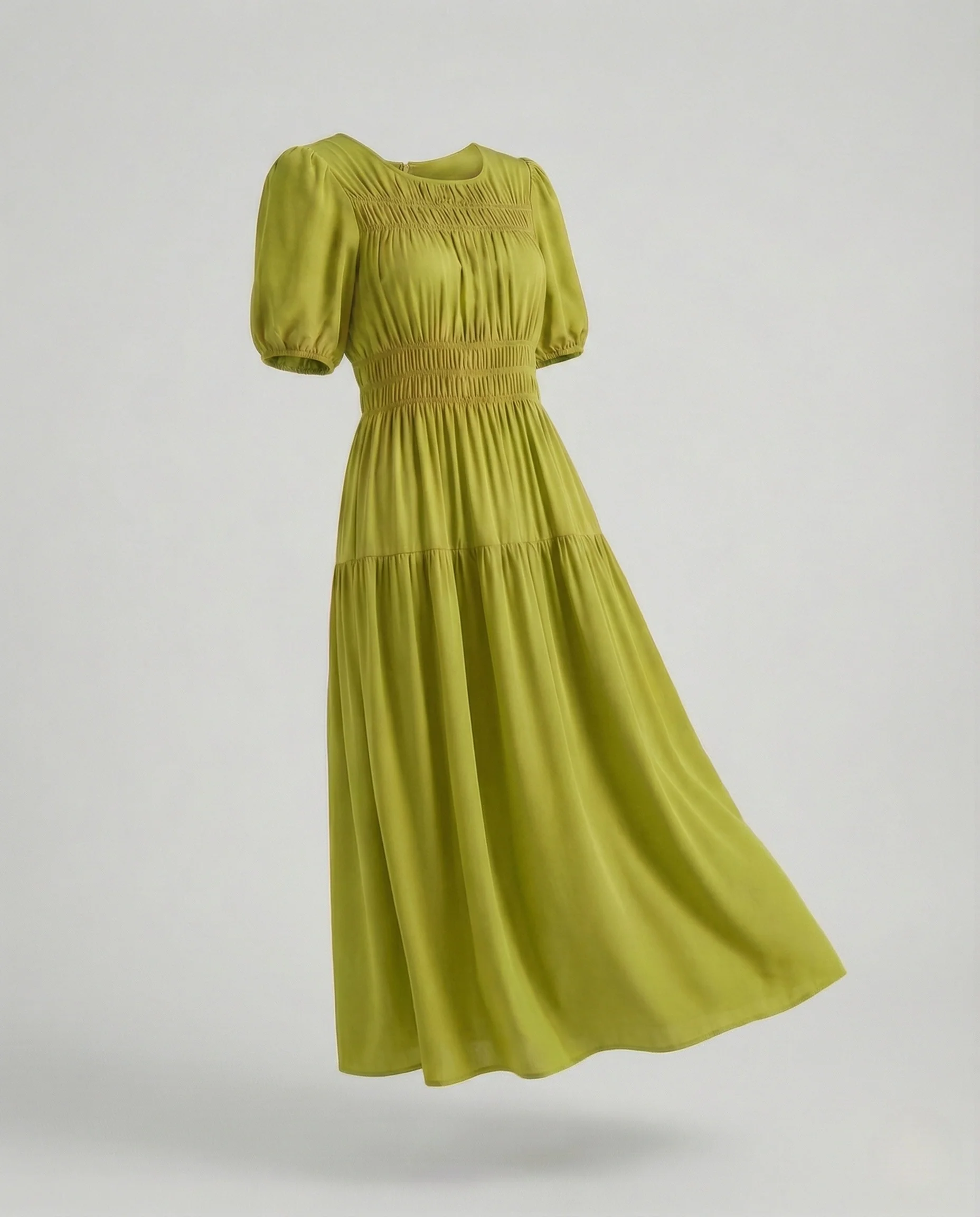 Damen Midikleid mit gesmokter Taille und Ballonärmeln - Image 8