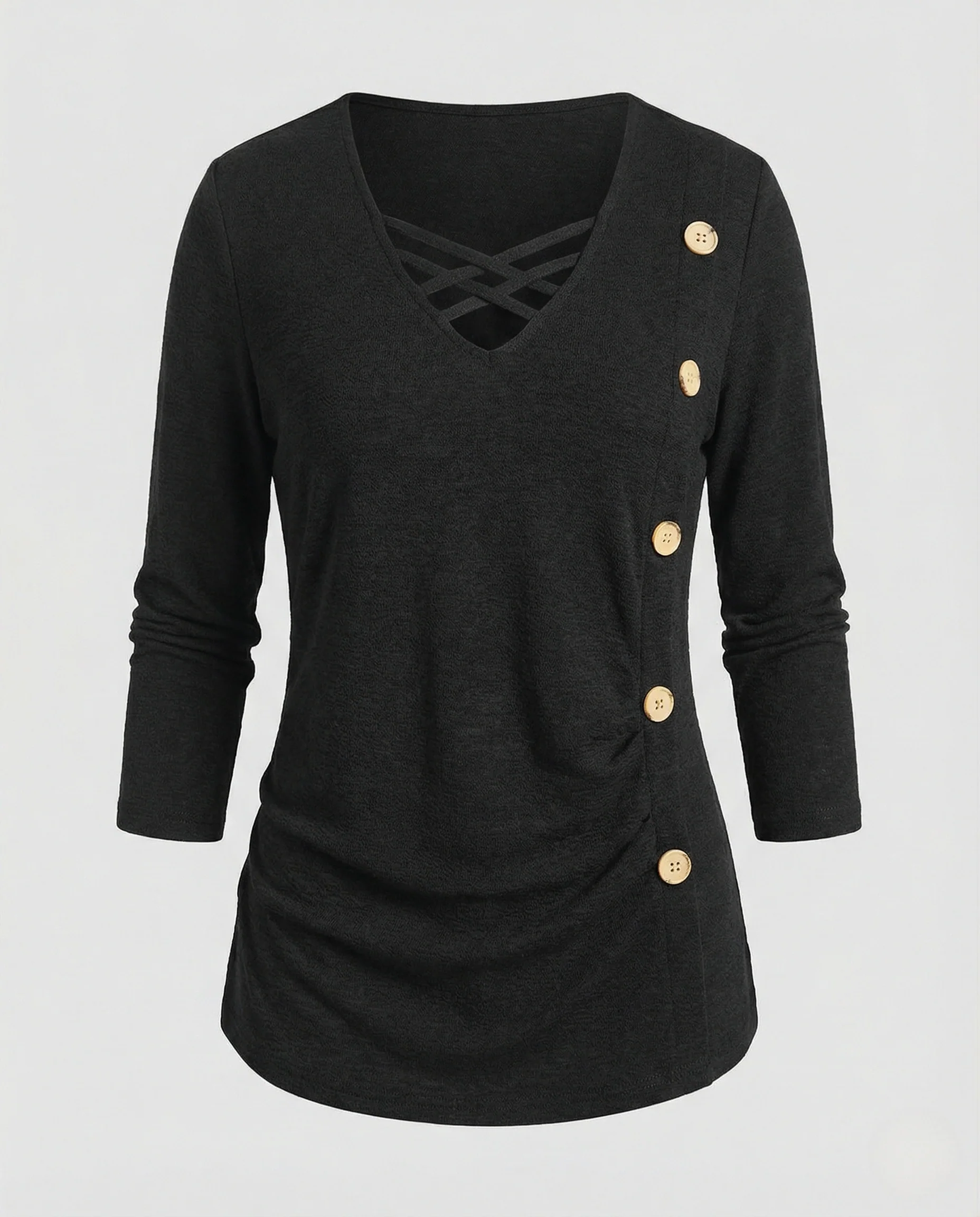 Geripptes Feinstrickshirt Damen Mit Kreuzband - Image 4