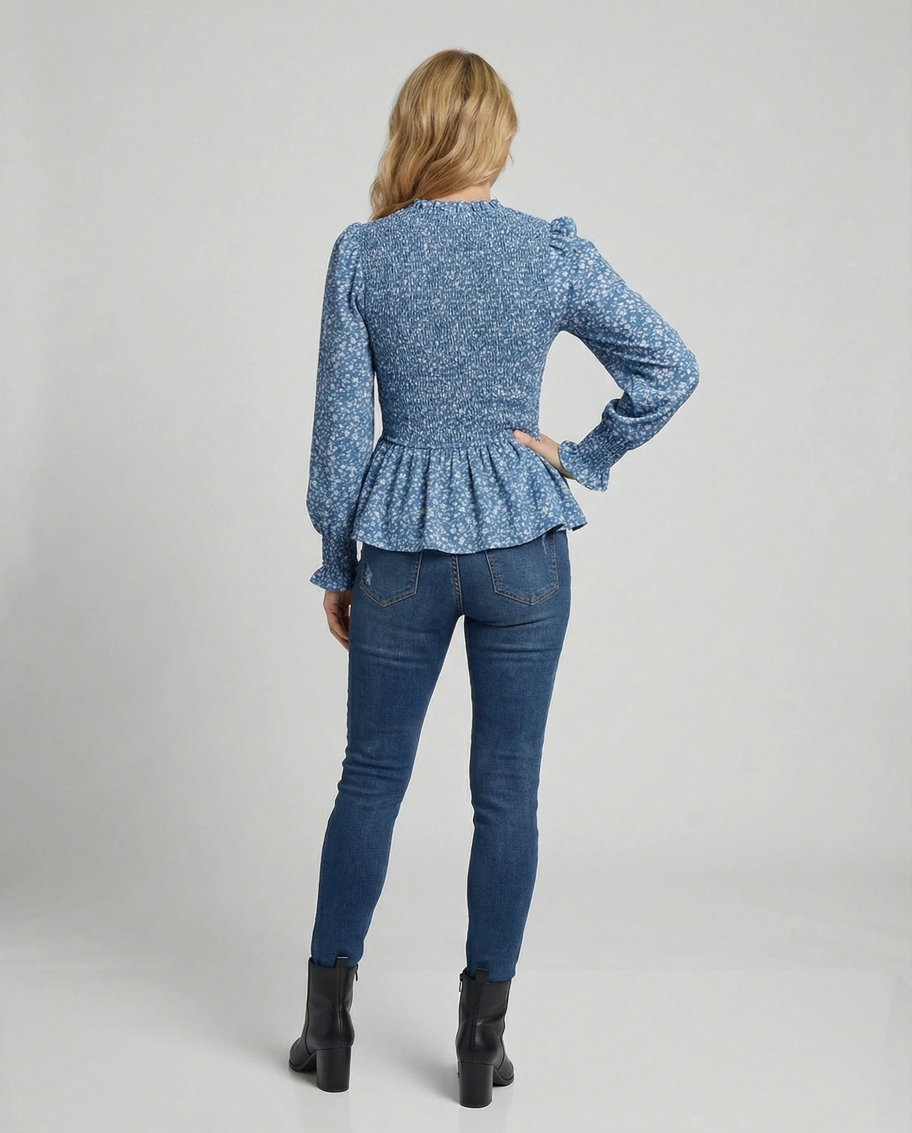 Bluse Damen Peplum Gesmokt - Image 3