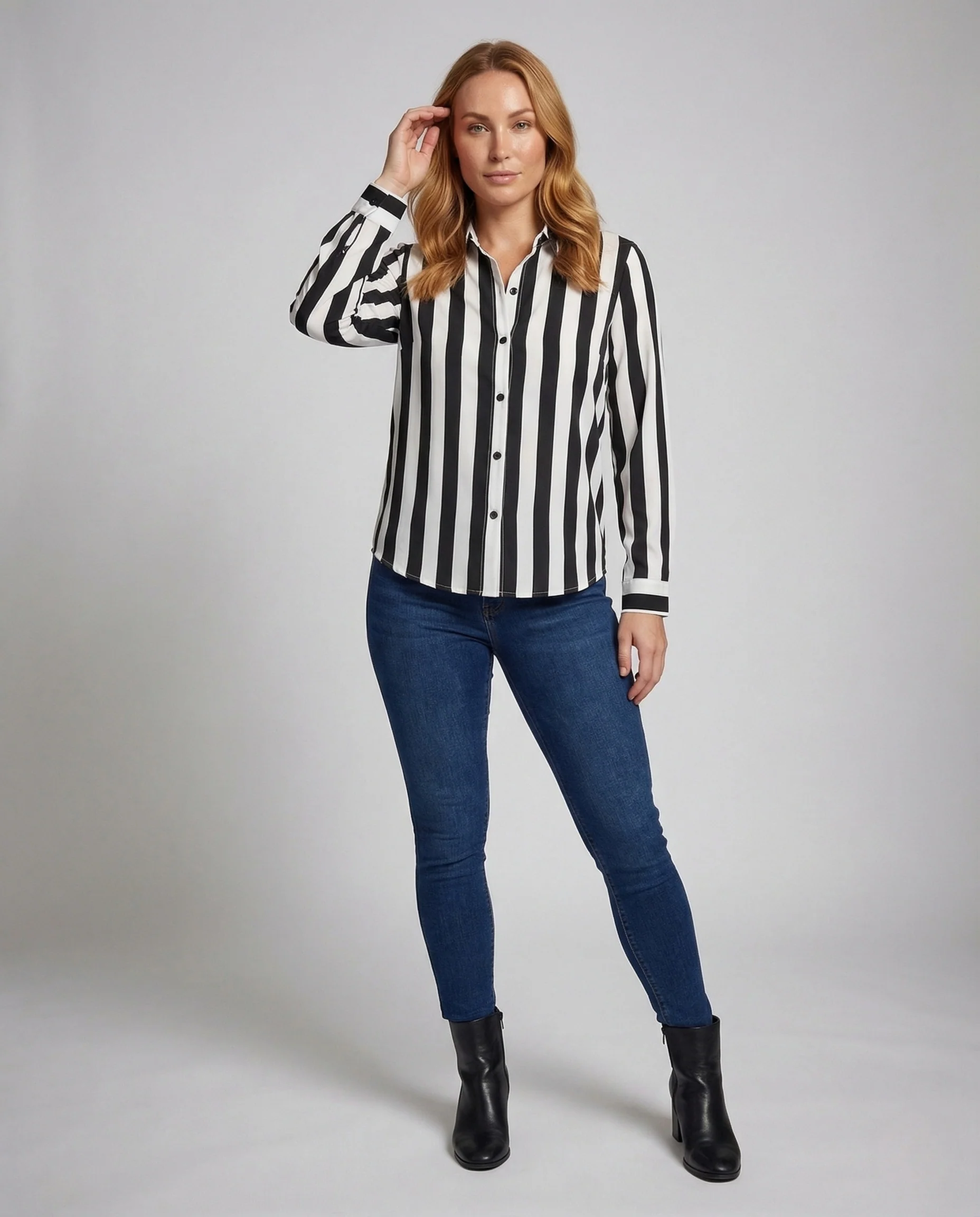 Damen Hemdbluse Gestreift Langarm Knopfleiste - Image 2