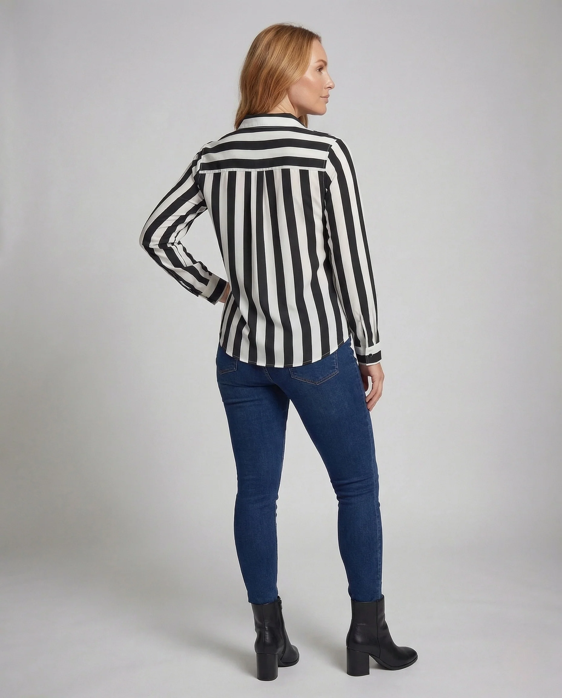 Damen Hemdbluse Gestreift Langarm Knopfleiste - Image 3