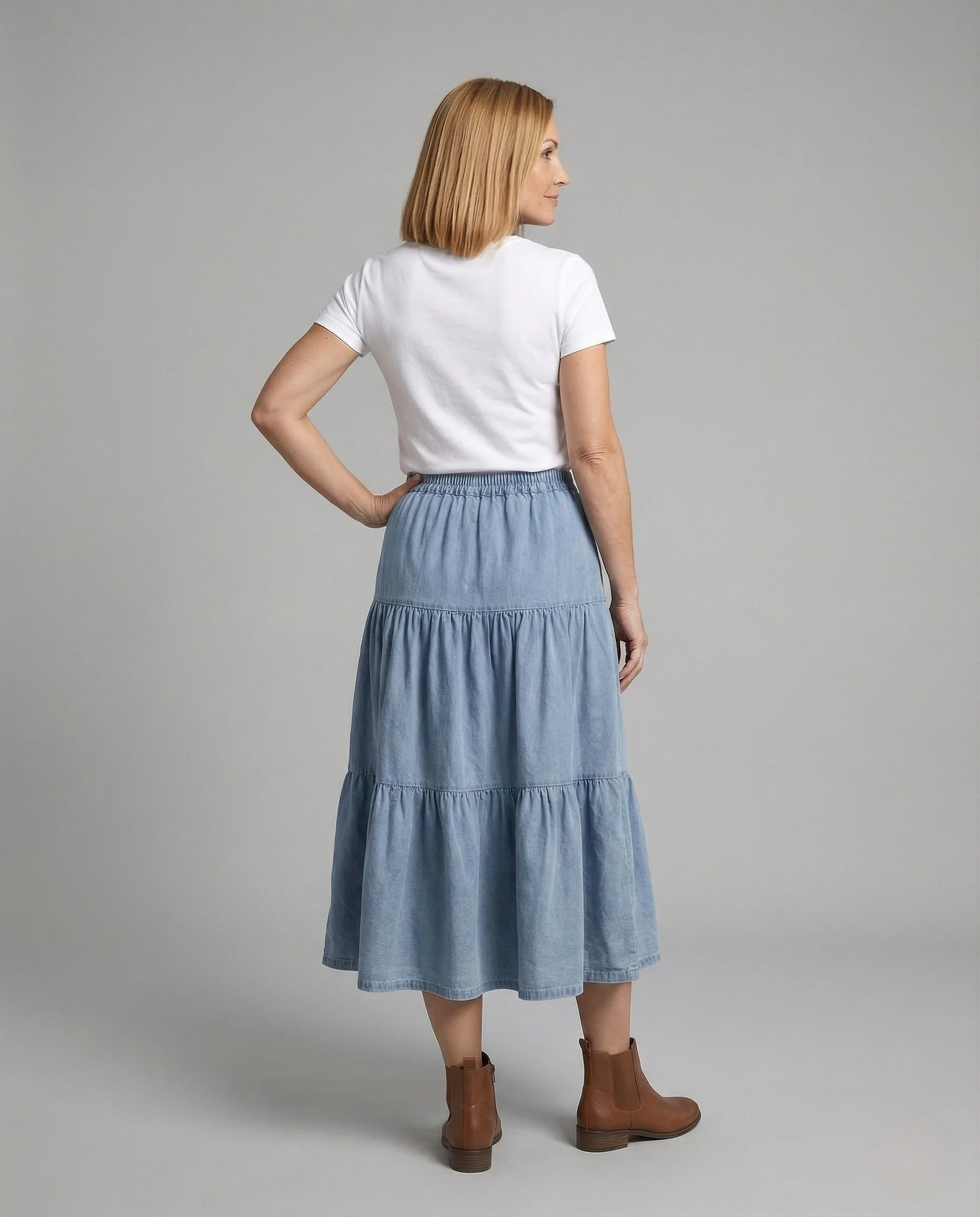Maxi Jeansrock Gestuft Damen Elastikbund - Image 3
