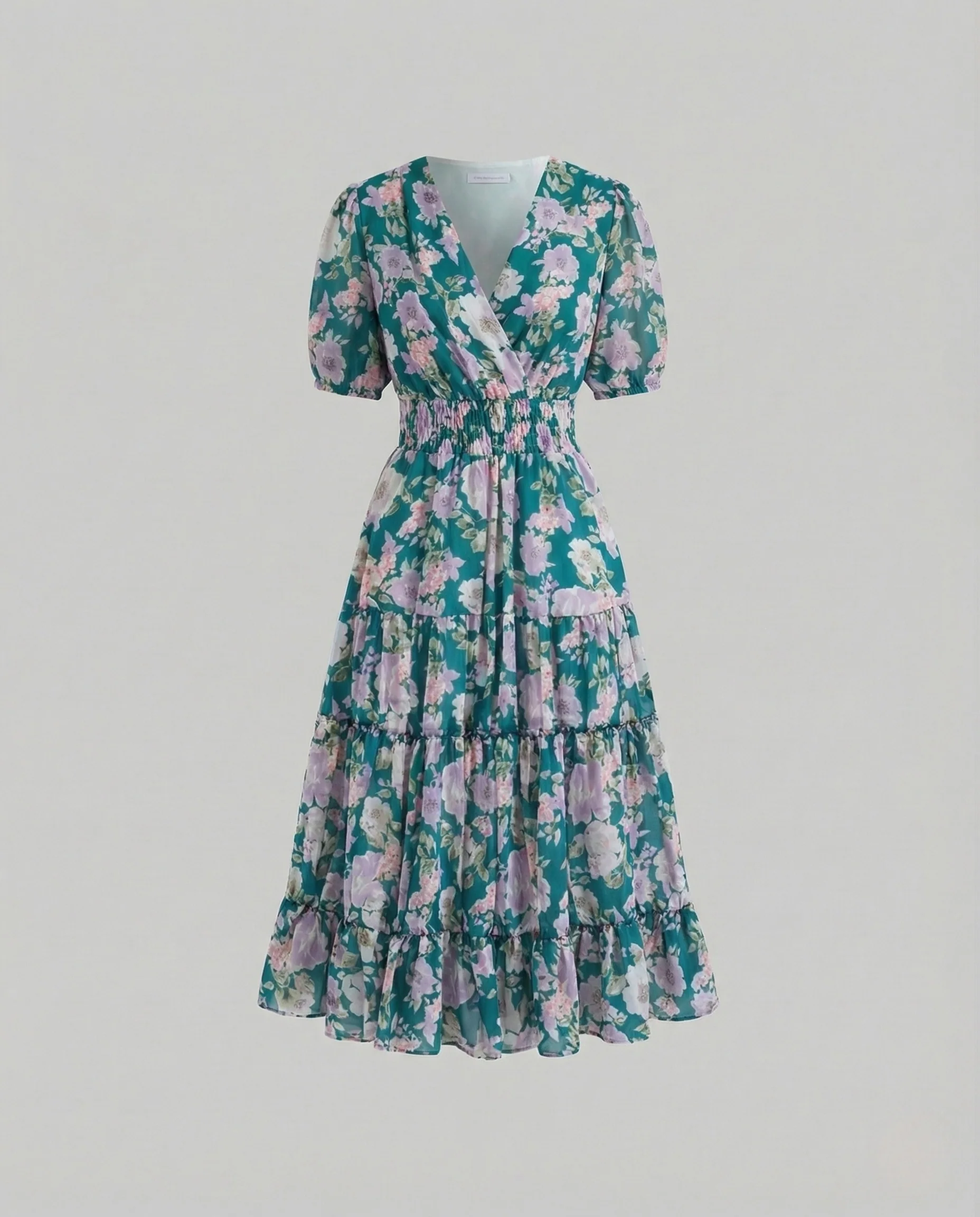 Damen Midikleid Puffärmel Elastische Taille - Image 7
