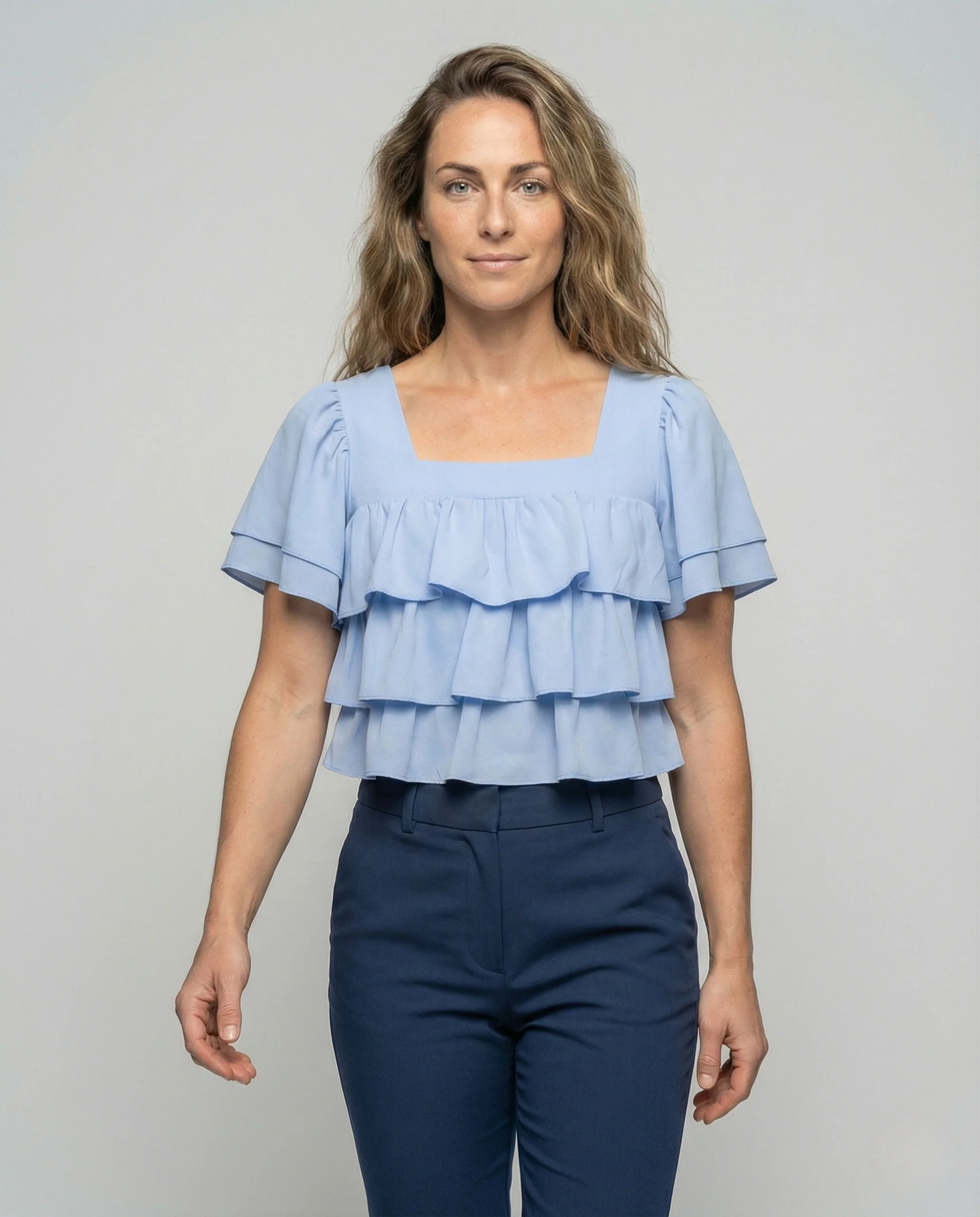 Damen Bauchfreies Volant Top mit Quadratischem Ausschnitt - Image 2