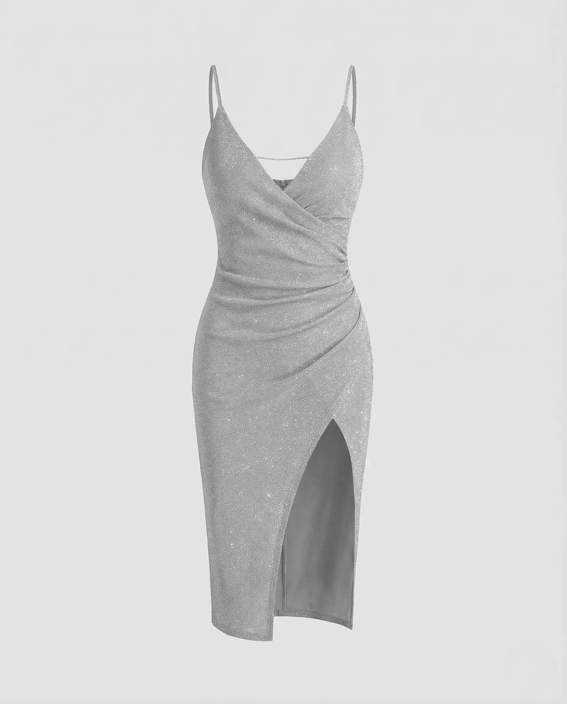 Damen Glitzer Minikleid Spaghettiträger Schlitz - Image 3