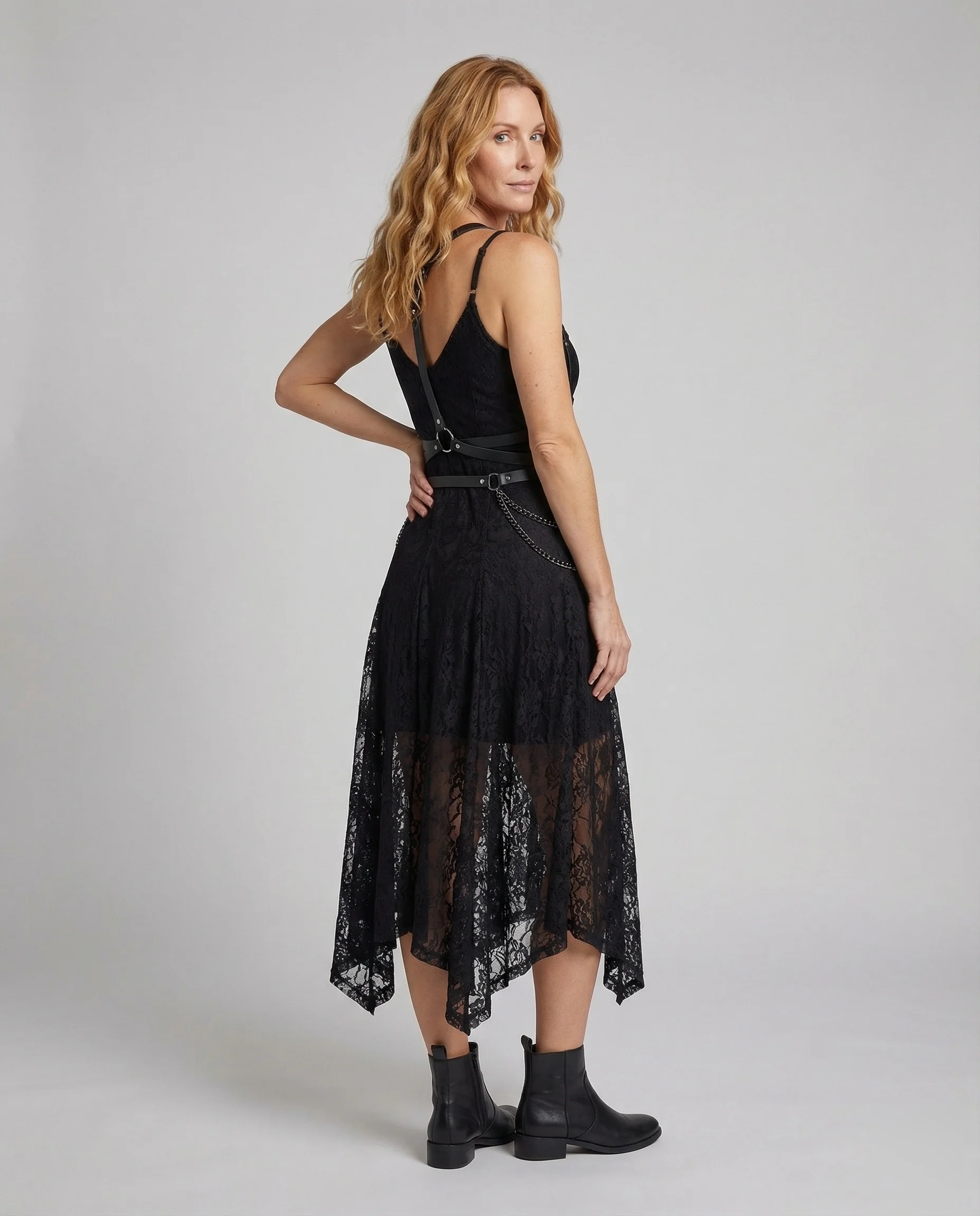 Damen Gothic Minikleid Spitze O Ring