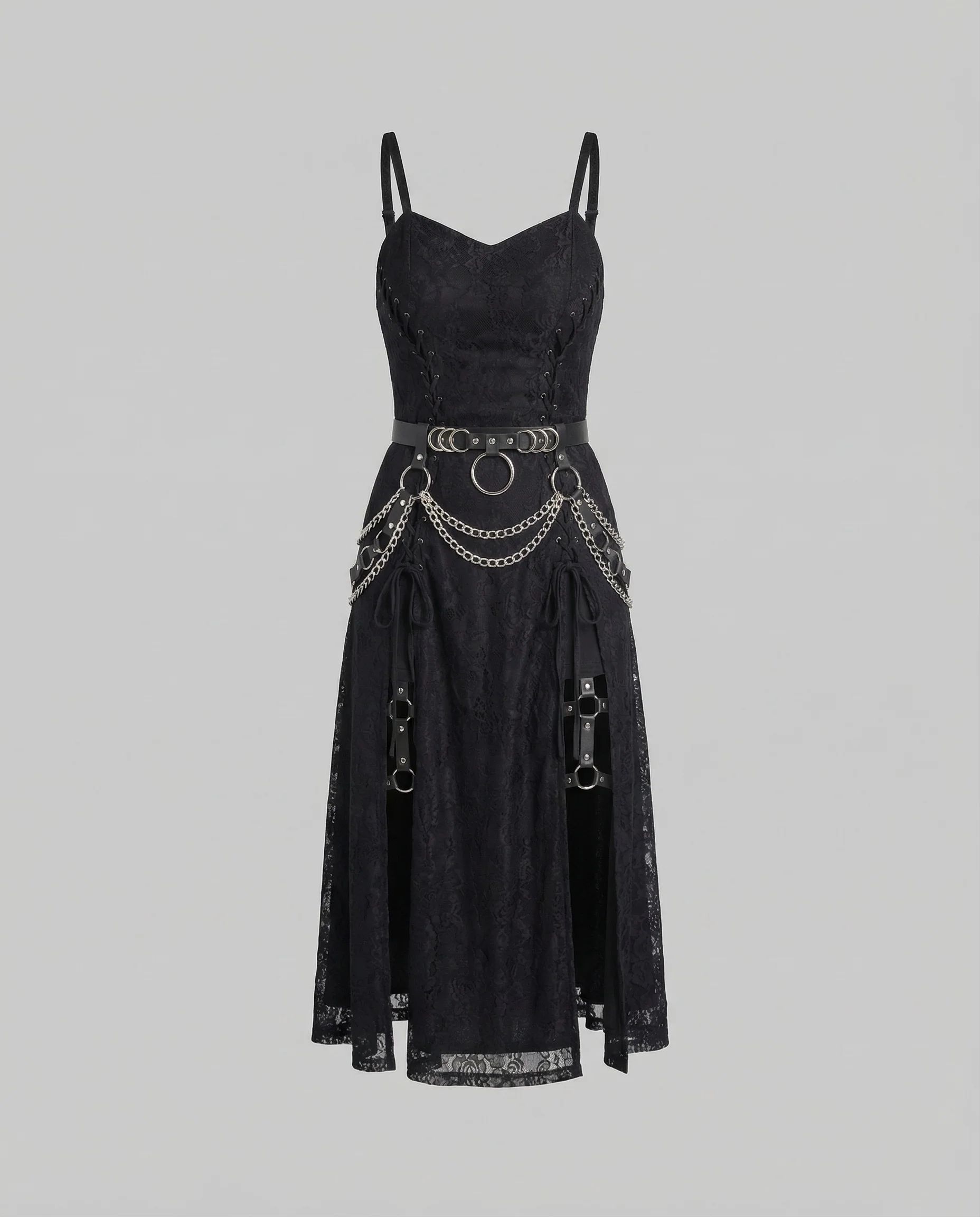 Damen Gothic Minikleid Spitze O Ring - Image 5