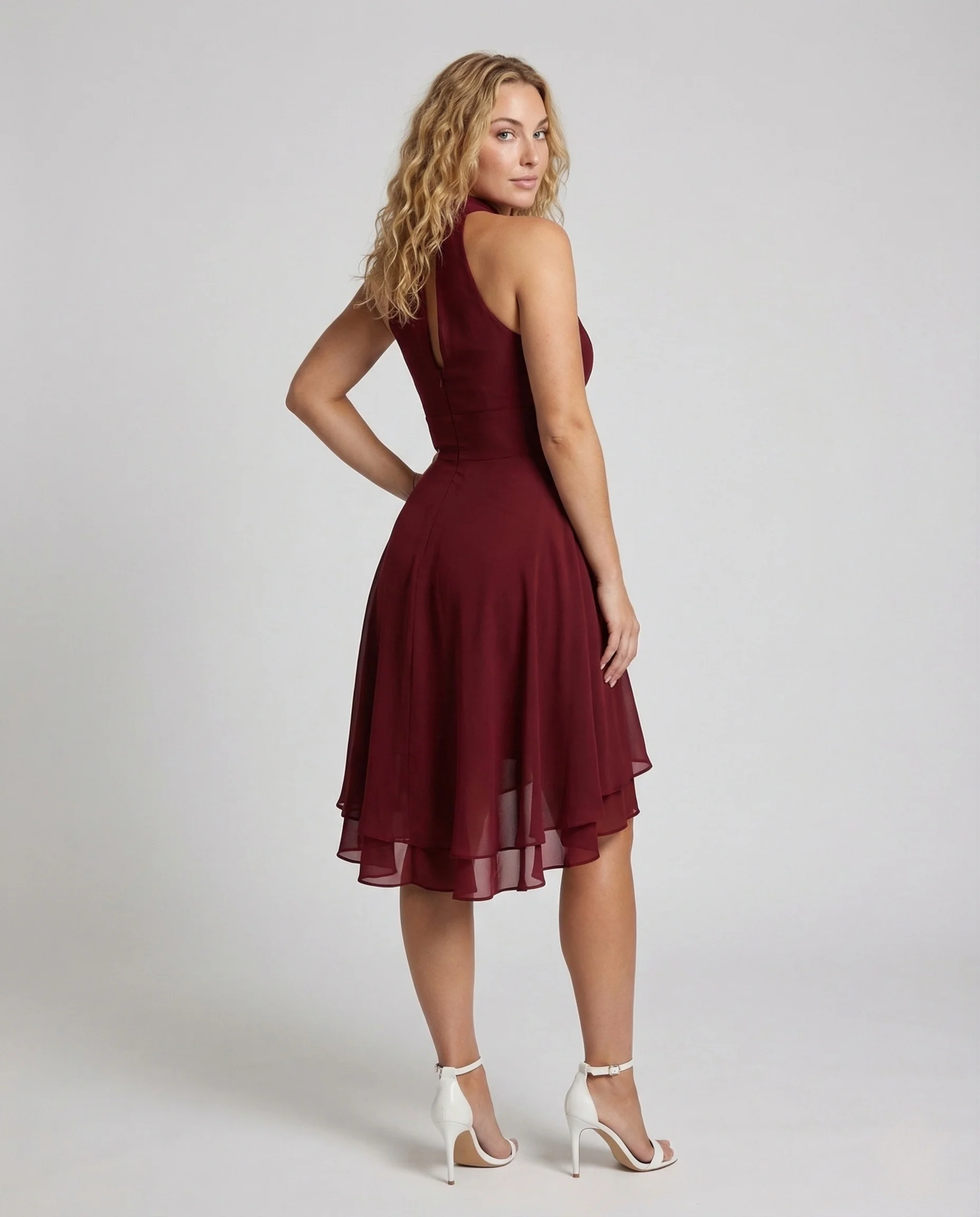 Damen Chiffon Kleid Halter Volants - Image 4