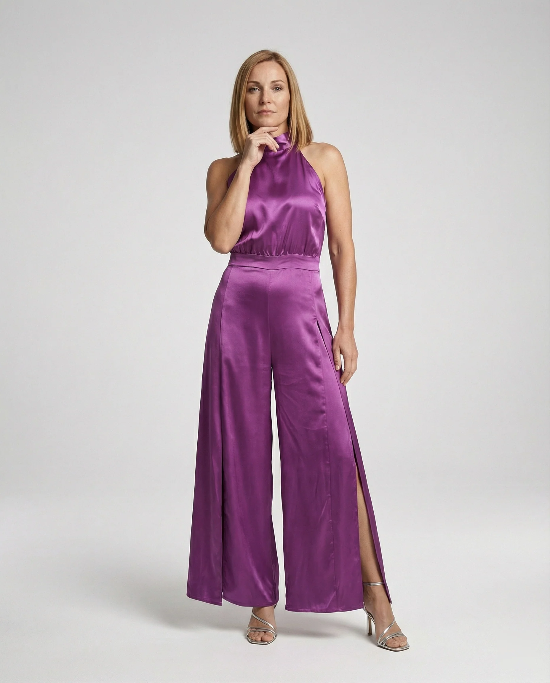 Damen Jumpsuit Satin Halterkragen - Image 8