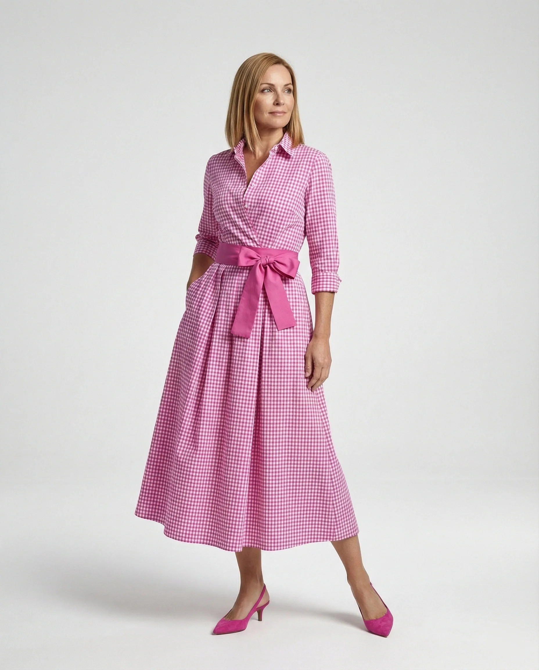 Damen Wickelkleid Midi Hemdlook - Image 2