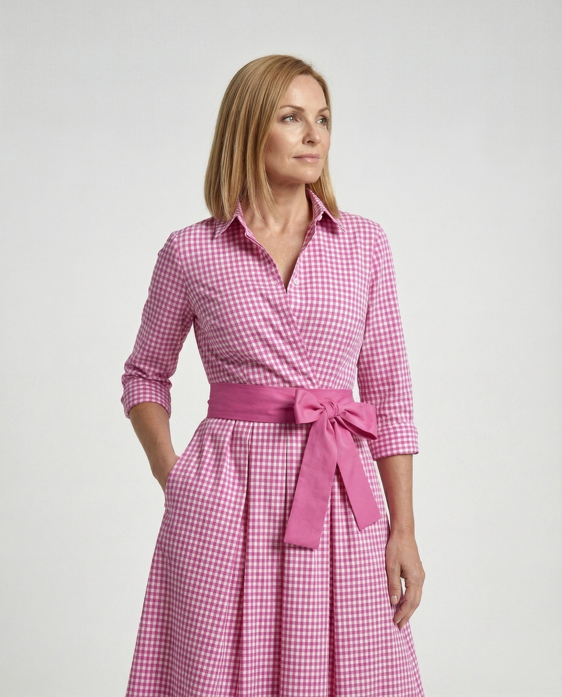 Damen Wickelkleid Midi Hemdlook - Image 3