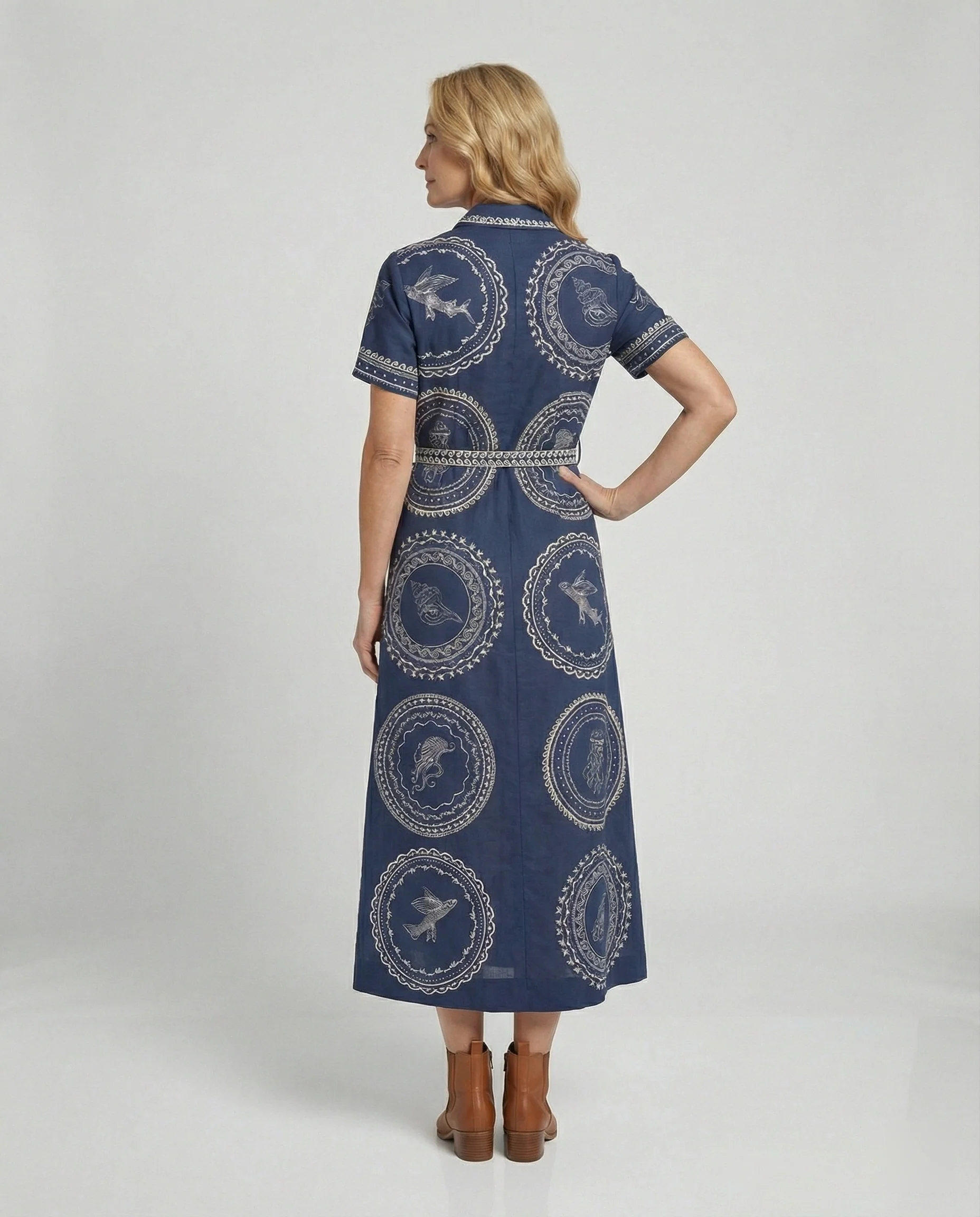 Maxikleid Damen Hemdblusenkleid Print - Image 2